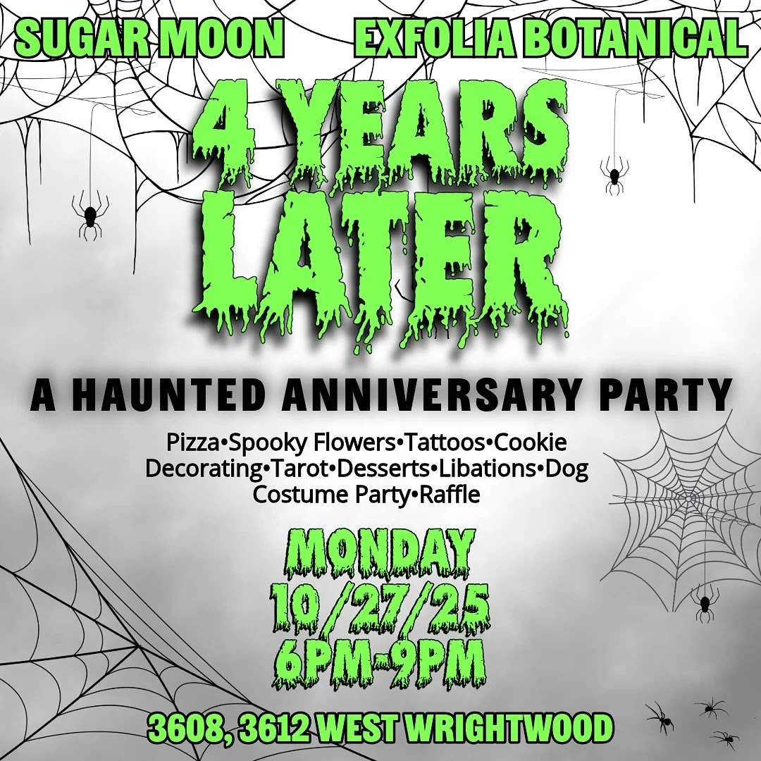 We&rsquo;re celebrating 4 years on Wrightwood with our pals @sugarmoonchi !!
As a thank you to everyone who&rsquo;s kept our weird, beautiful little spaces alive, we invite you to join us for cozy chaos, tons of treats, and a touch of Halloween misch