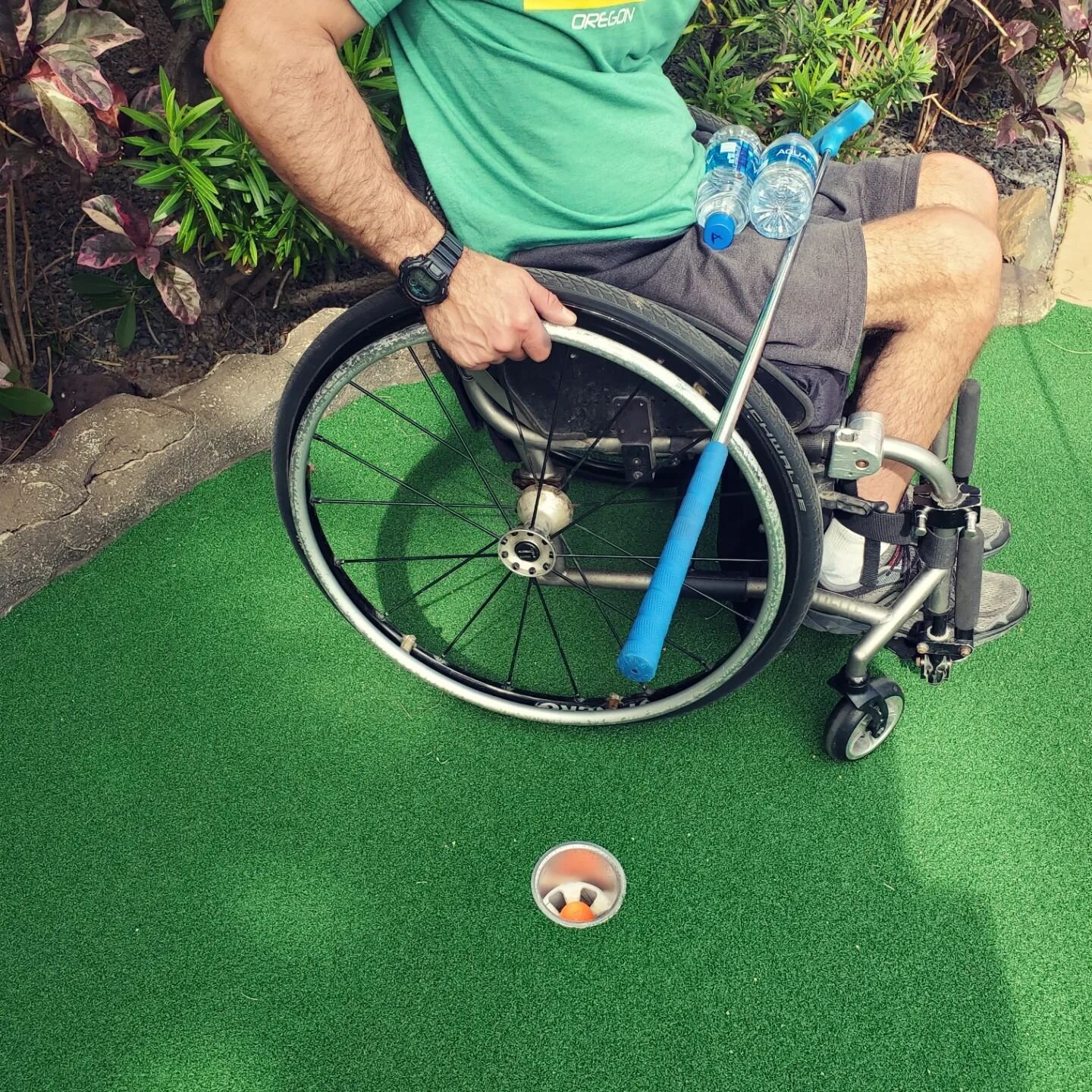 Did you know our local mini-golf course has a wheelchair accessible-ish option? We tried it out a while back. We had a great time. The course won't be great for every wheelchair user due to uneven ground in several spots (to make each hole it's own c
