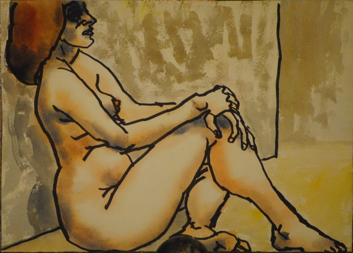 nude leaning against wall