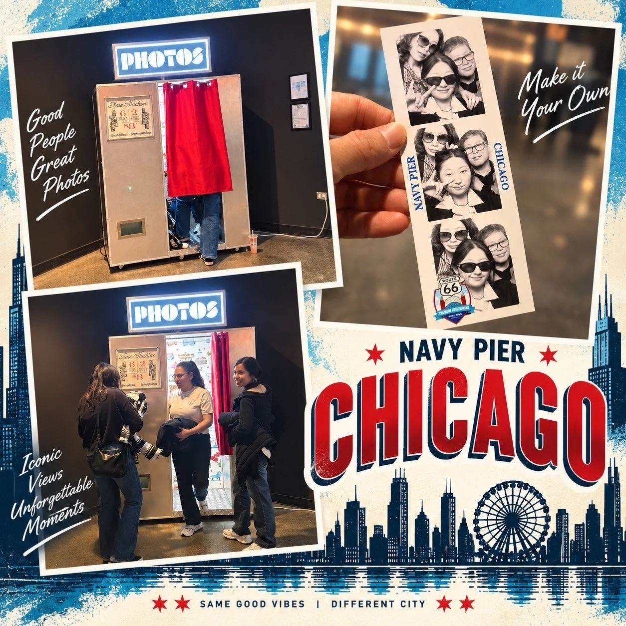 CHICAGO + PHOTOWORKS INTERACTIVE &mdash; A CLASSIC COMBINATION. 
The Windy City knows style&mdash;and nothing brings people together quite like a Classic Photobooth.
Looking for an authentic retro photobooth in Chicago or Chicagoland? Whether it&rsqu