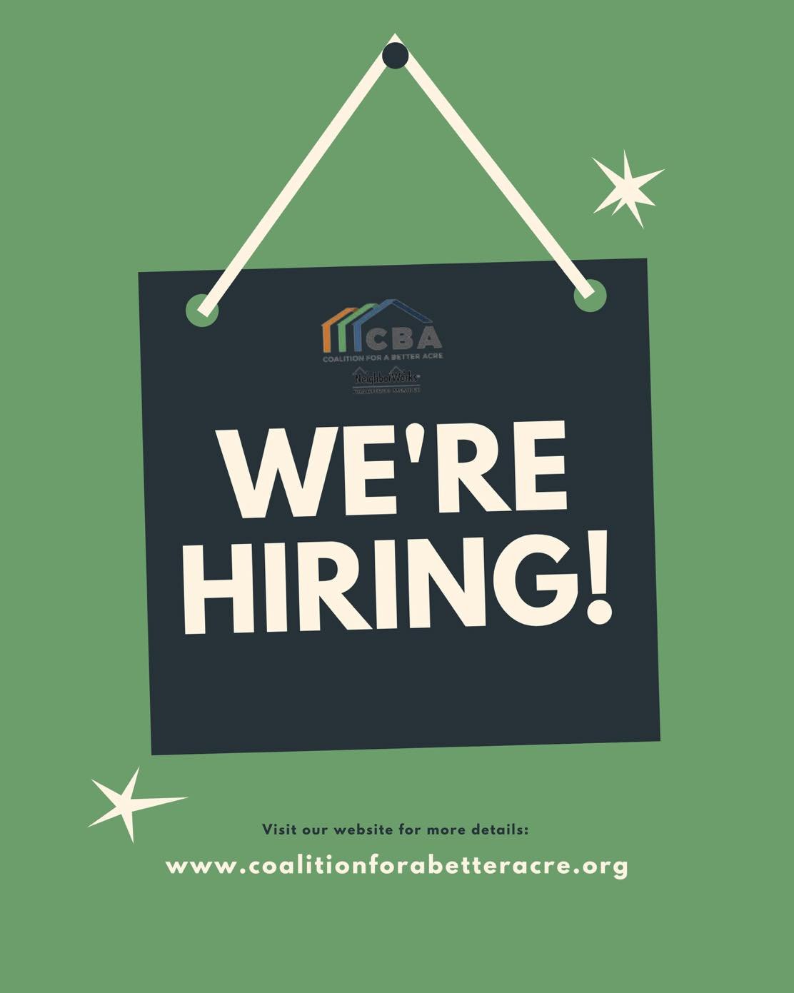 We still have a few open positions here at Coalition for a Better Acre. Opportunities range from PT -FT. 

If you're looking to join an impactful and fun organization---we encourage you to check out the listings on our website.