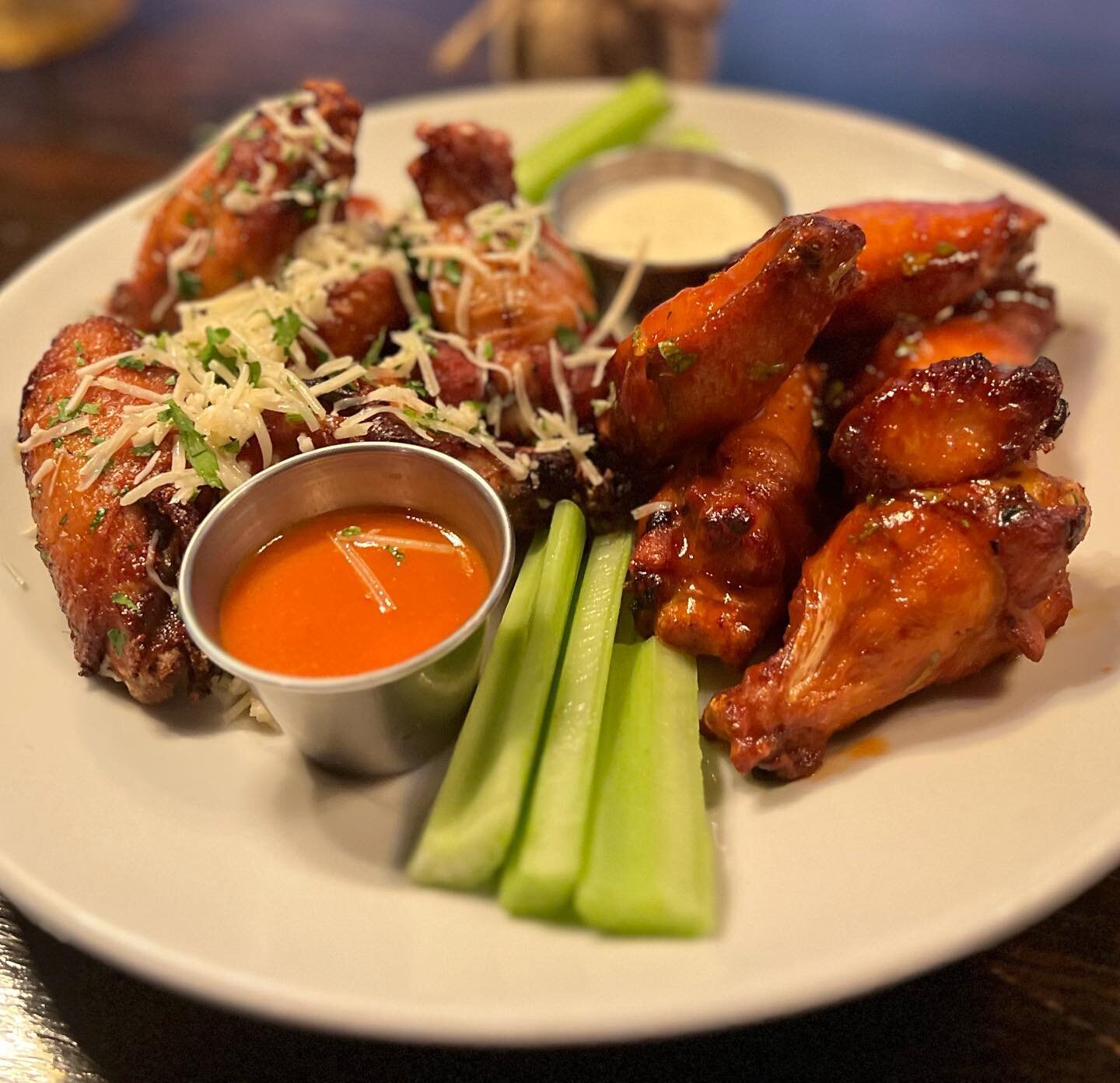 Perfect dish to enjoy the game with, at home, tailgating or @liv.marshfield . Dine in or take out. Get them while they last! 

Wings/ $18 For 20 Piece (Mgf)
Hot Honey With Ranch Or Garlic Parmesan With Buffalo Dipping Sauce 
Get Half And Half For $1 