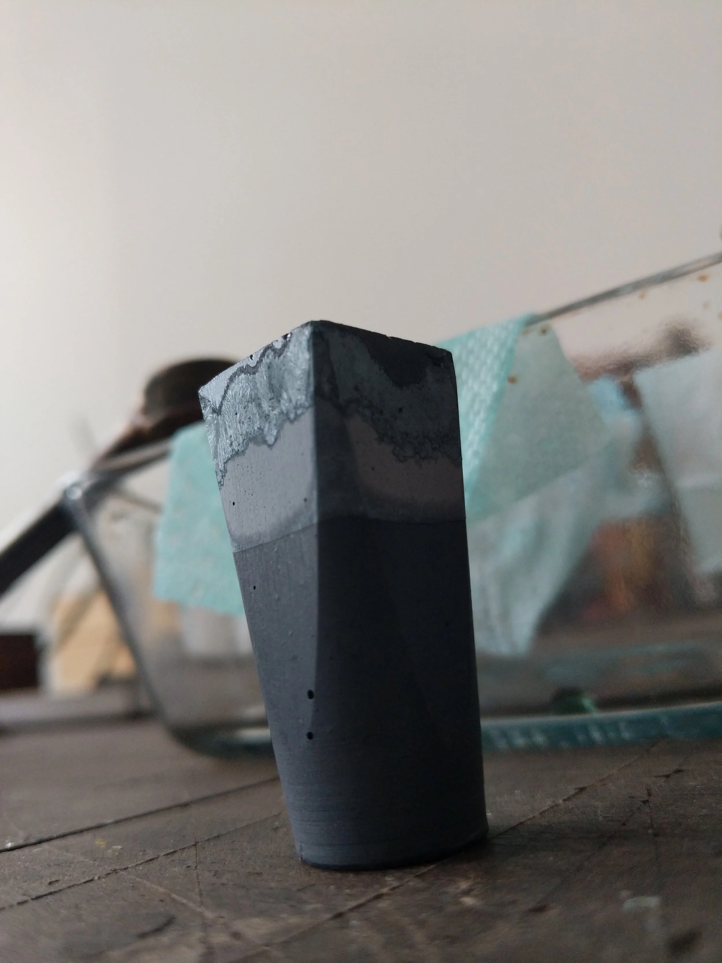 Concrete and copper sulfate crystals