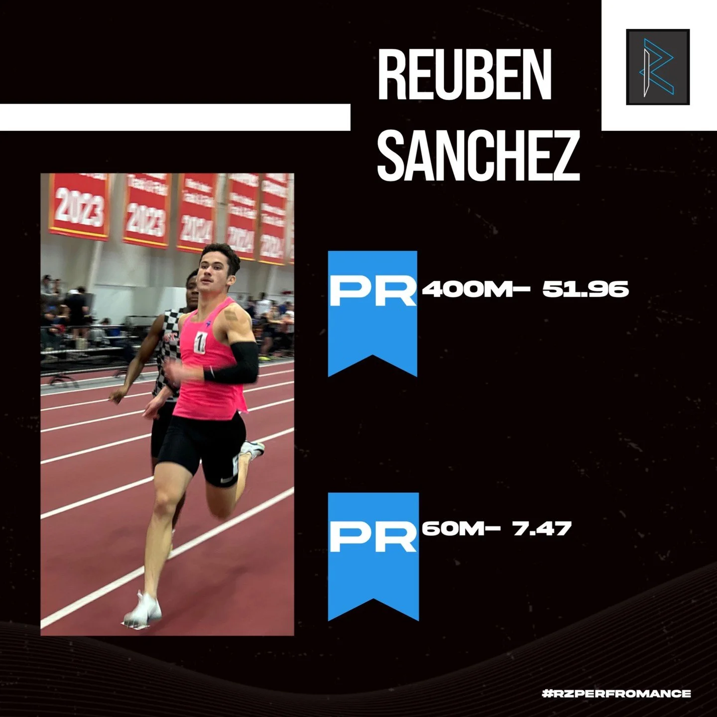 Its indoor season and that means PR season!!! Huge season opener for @reuben_sanchez17 in the 400. Reuben has put the work in this winter and it is clearly is showing. #rzperformance #rzperformancetraining #indoortrackandfield #speedtraining #strengt