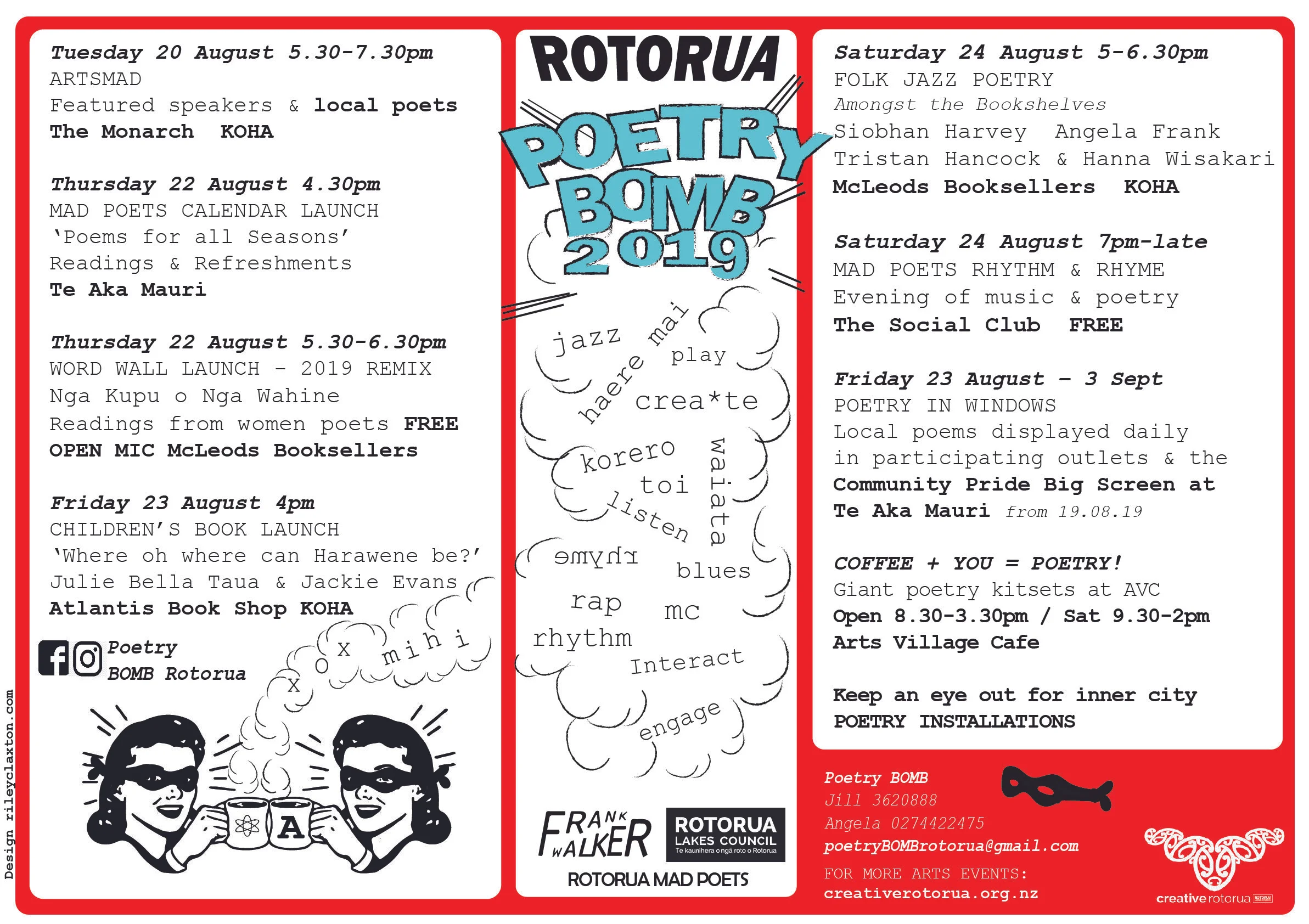 Design of Rotorua poetry bomb events schedule 2019