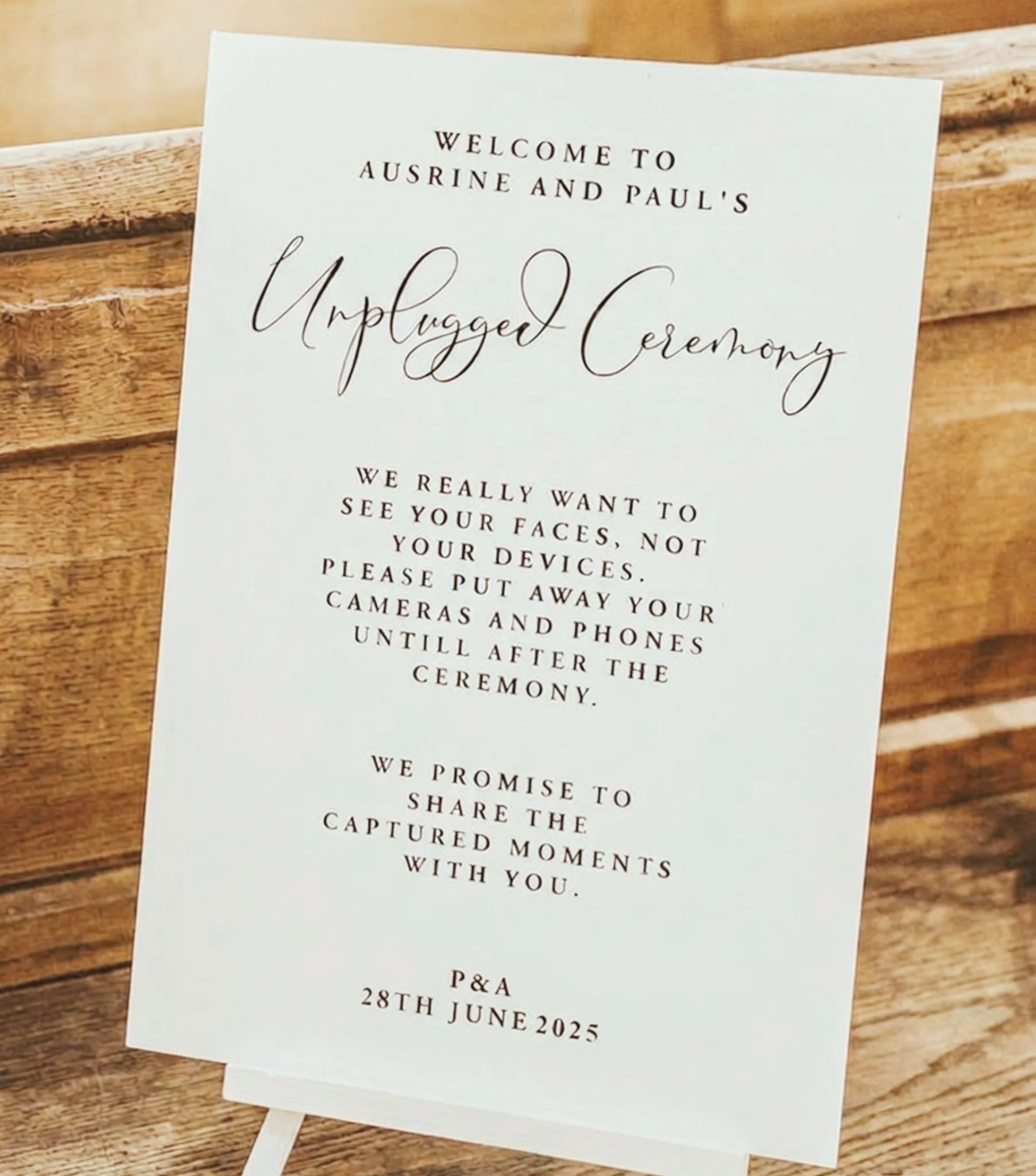 White unplugged Ceremony Wedding Signage in Cotswolds Church created by All Things Pretty Weddings