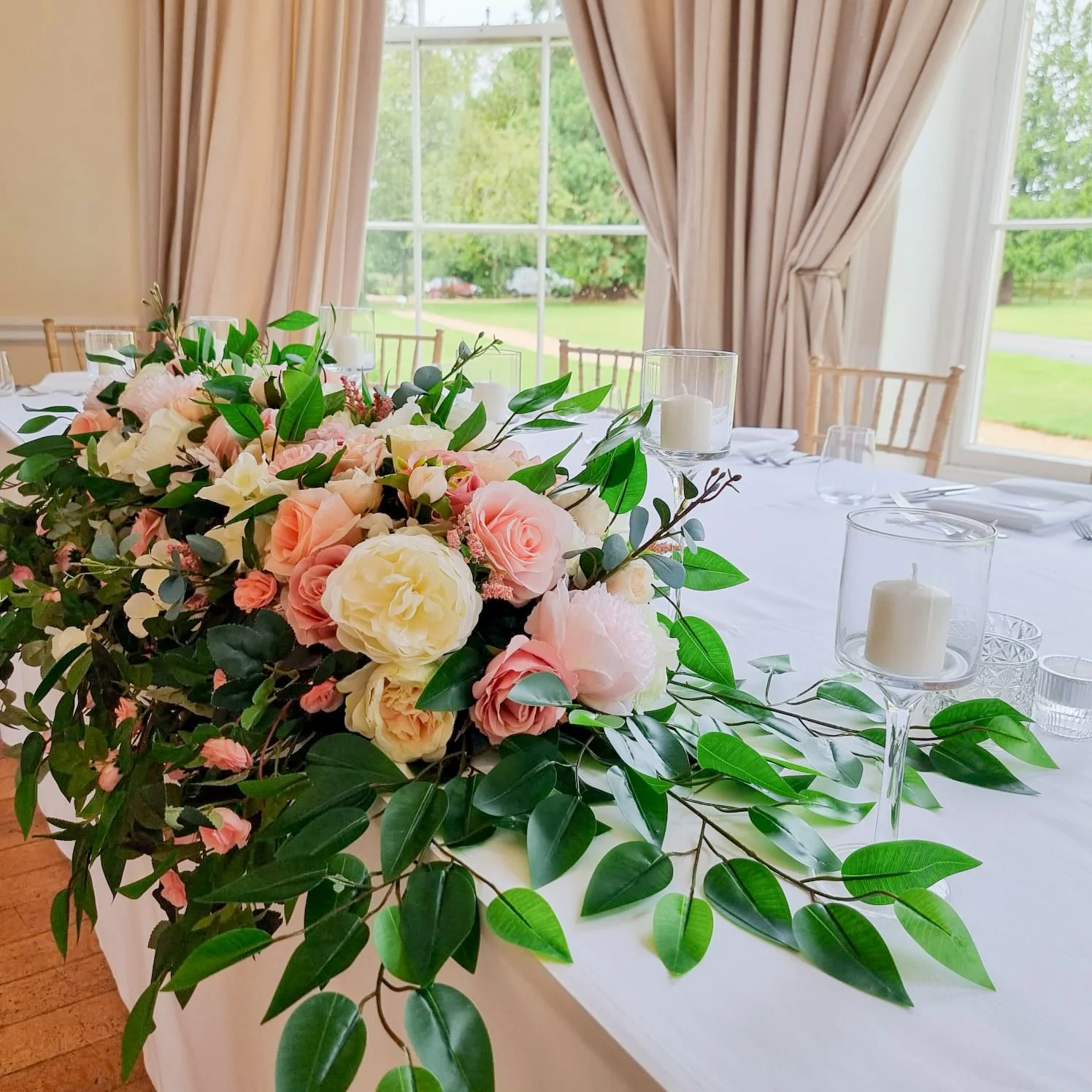Top Table décor at Eastington Park, set up and styled by All Things Pretty Weddings