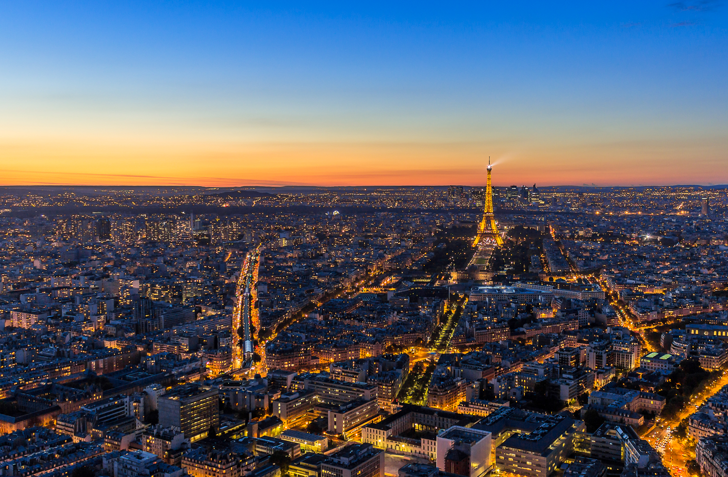 Romance in Paris - arial cityscape at evening