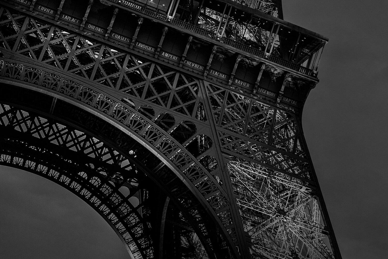 Eiffel Tower close up in black &amp; white