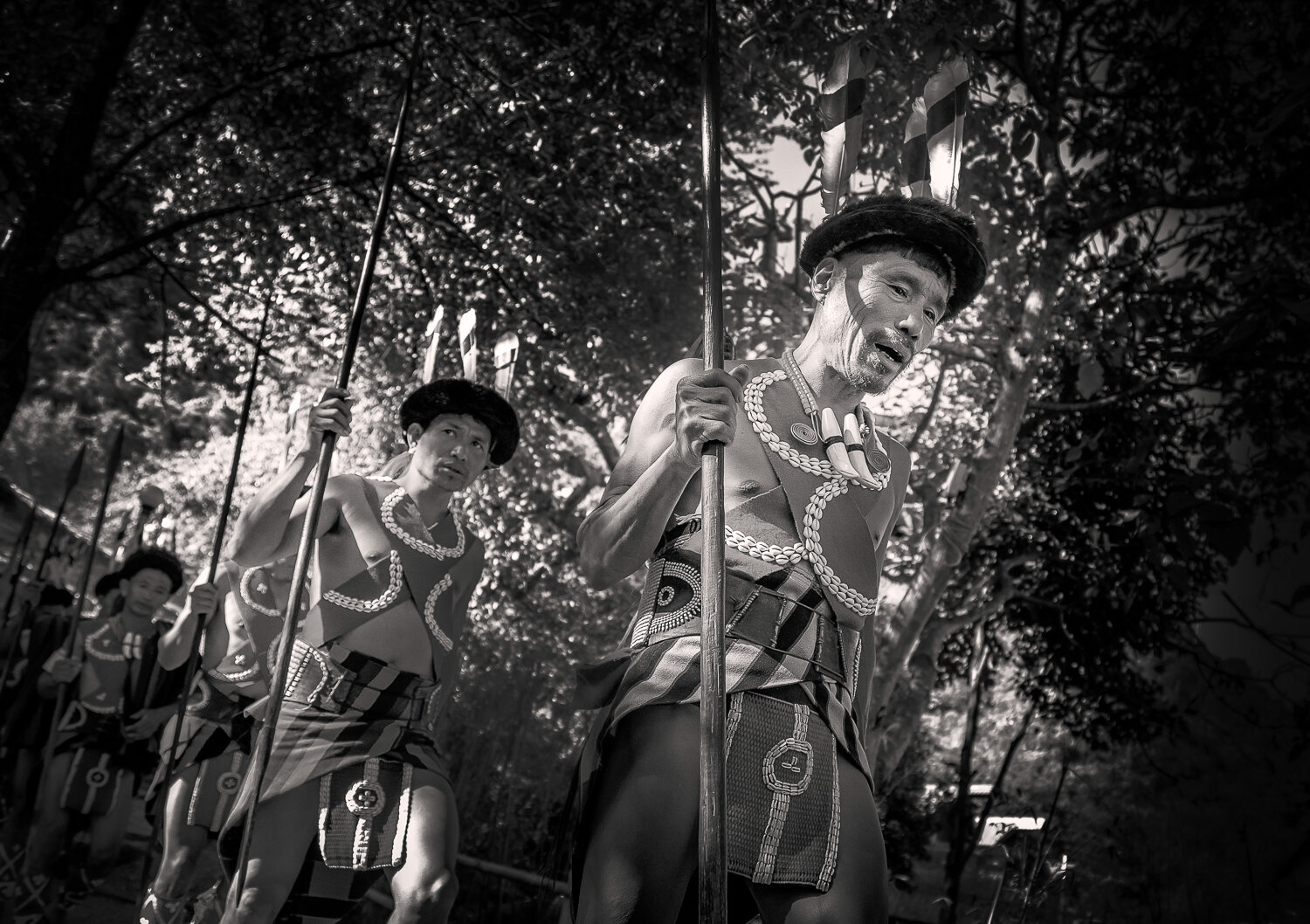 group of naga warriors during hornbill festival in nagaland