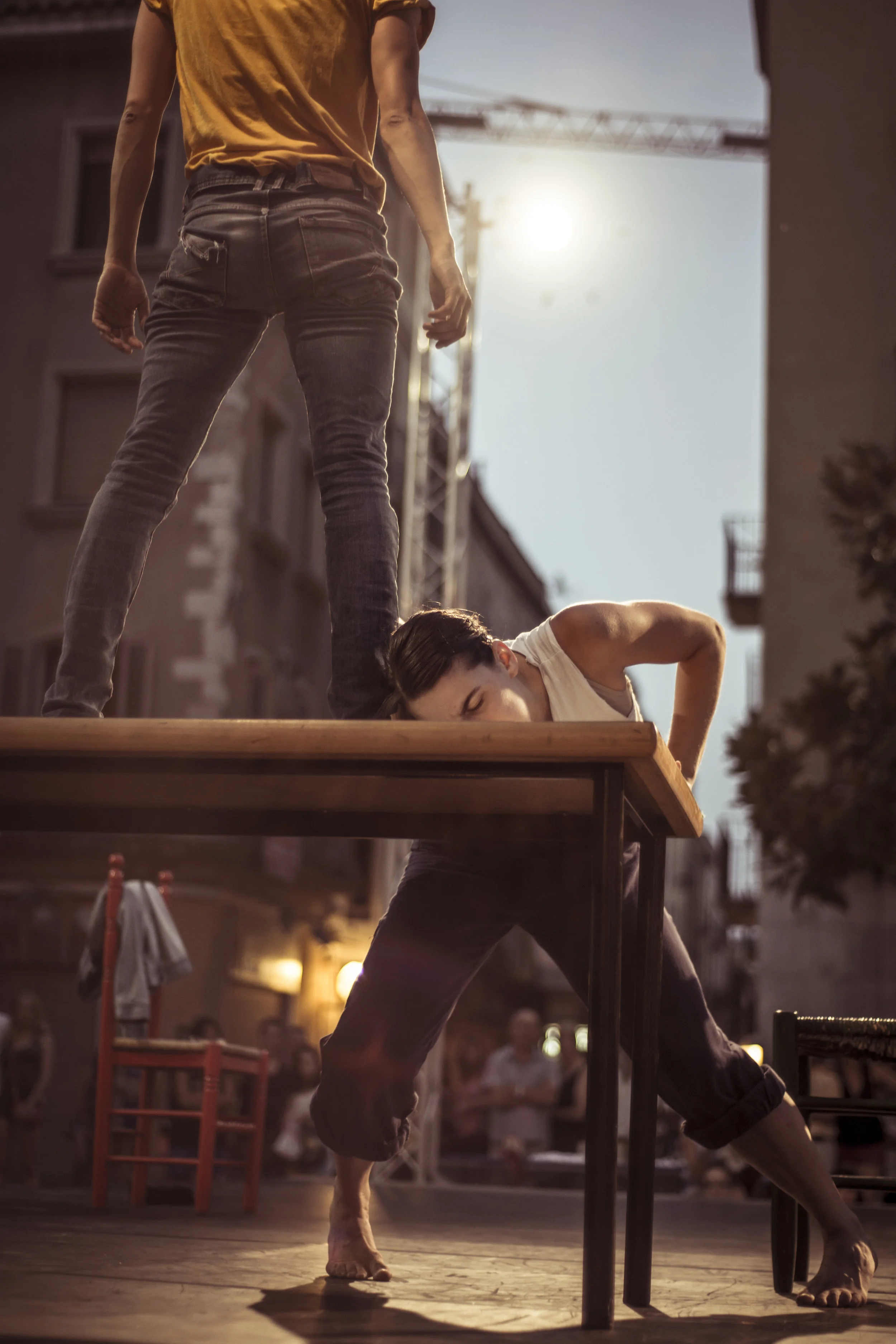DeNada perform Young Man! outdoors in Figueres, Spain. Photo: Pippa Samaya