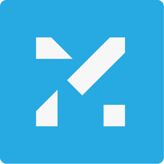 Blue background with white geometric shapes and lines forming an abstract pattern.