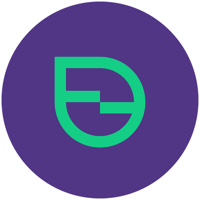 Logo with a purple background and a stylized green letter 'E' inside a droplet shape.