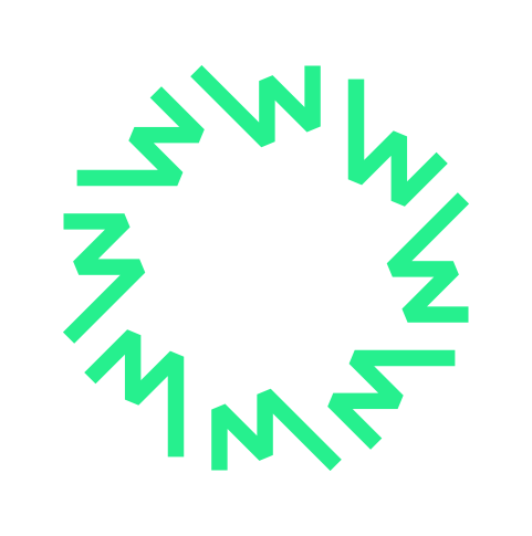 Circular arrangement of stylized green 'W' letters forming a ring.