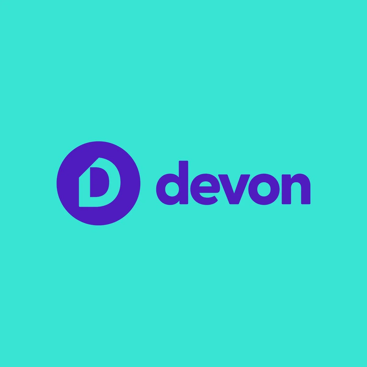 Devon logo with a purple circle and a white letter D inside, alongside the word 'devon' in purple text on a teal background.