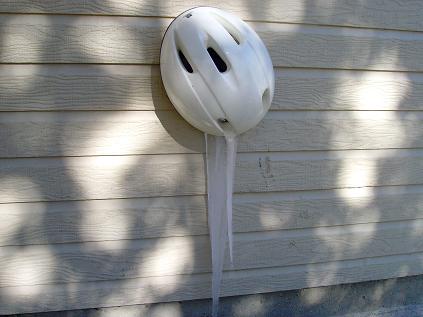 Bicycle Helmet Used To “Winterize” Leaking Hose Faucet