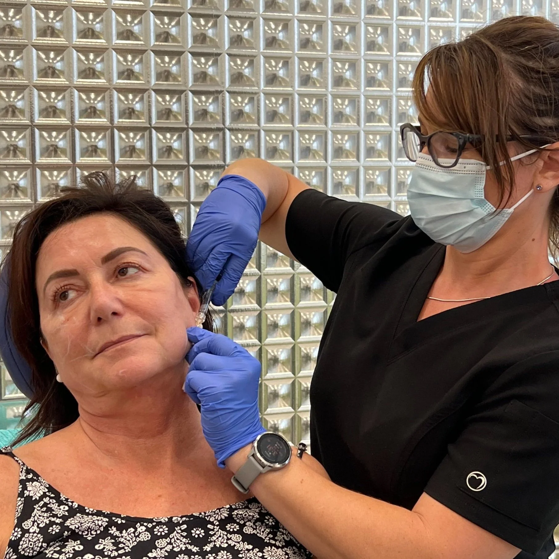 Jawline enhancement is performed with fillers by Gina Turner RN.
