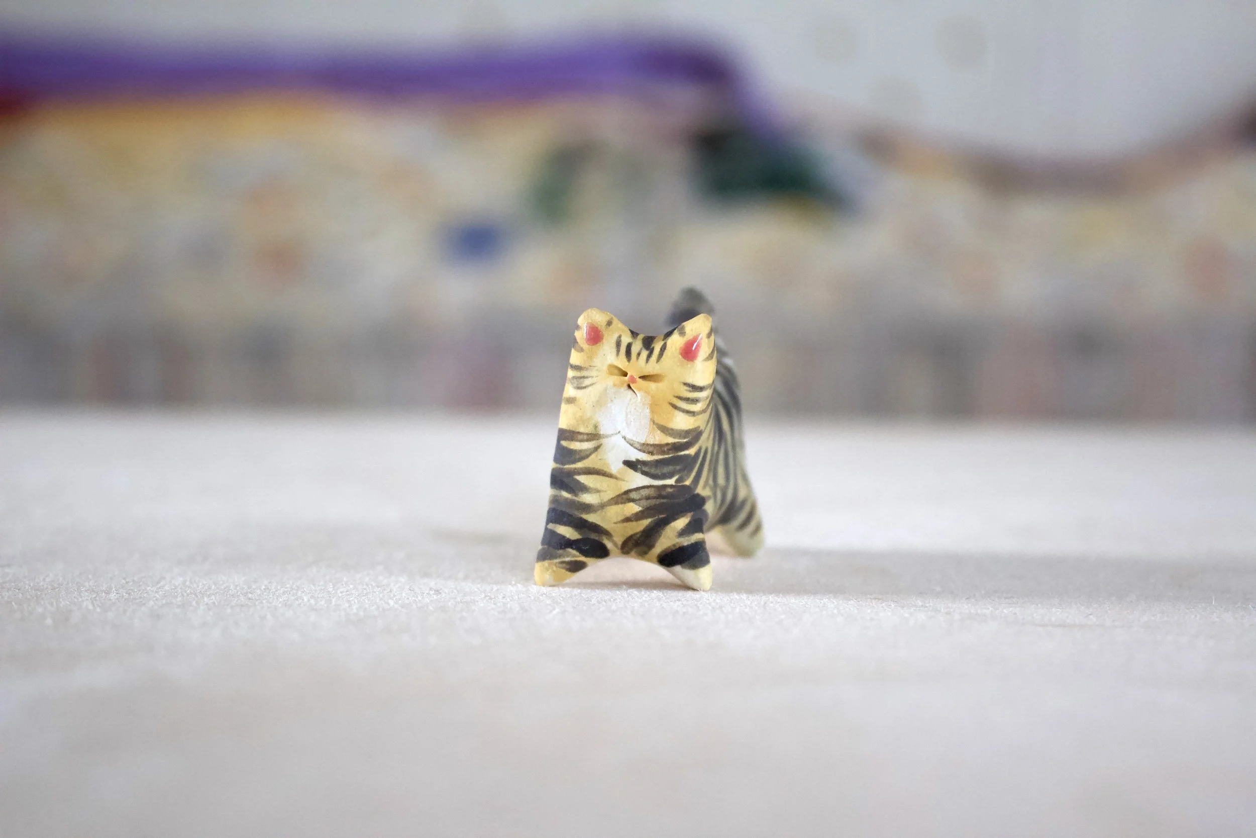 Brown Tabby Cat No. M - Classic Cat Sculpture with Food Bowl