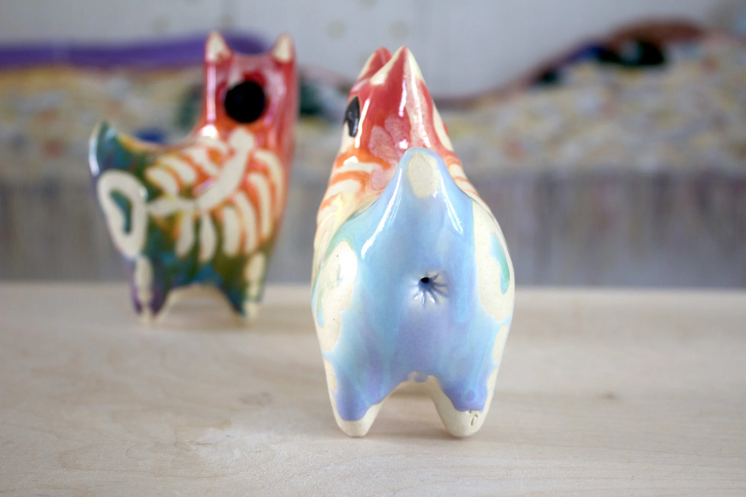 Back view of the large Pastel Rainbow Goo Skeleton Cat showing sculpted pastel rainbow goo and skeleton details.jpeg