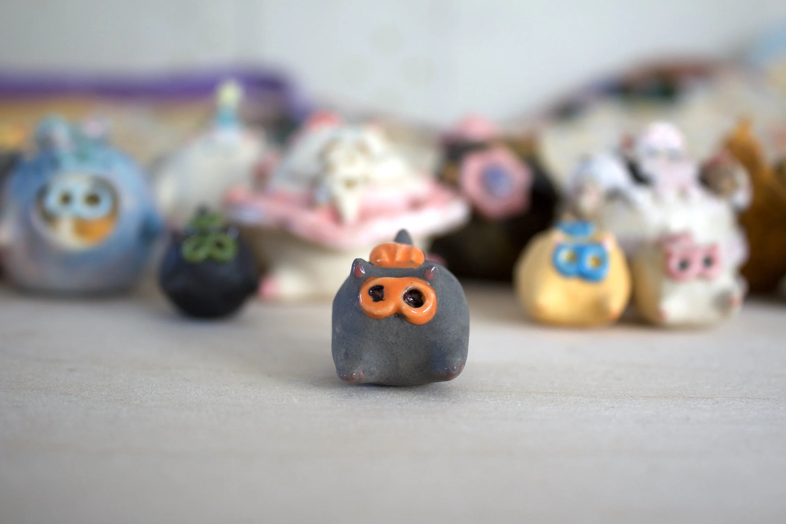 Superhero Gray Chonky Cat with Orange Cape – Handmade Cat Sculpture