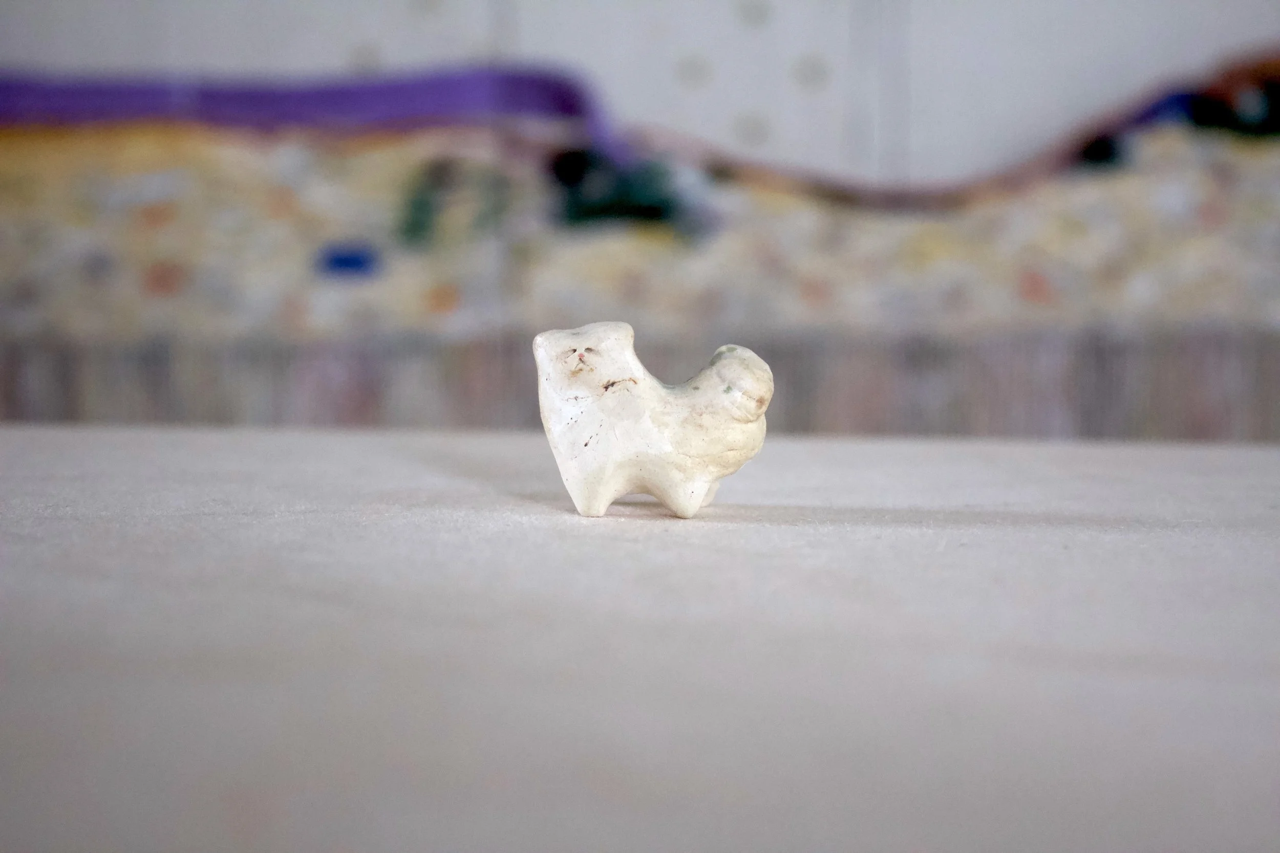 Cream & White Cat No. C - Classic Cat Sculpture with Food Bowl