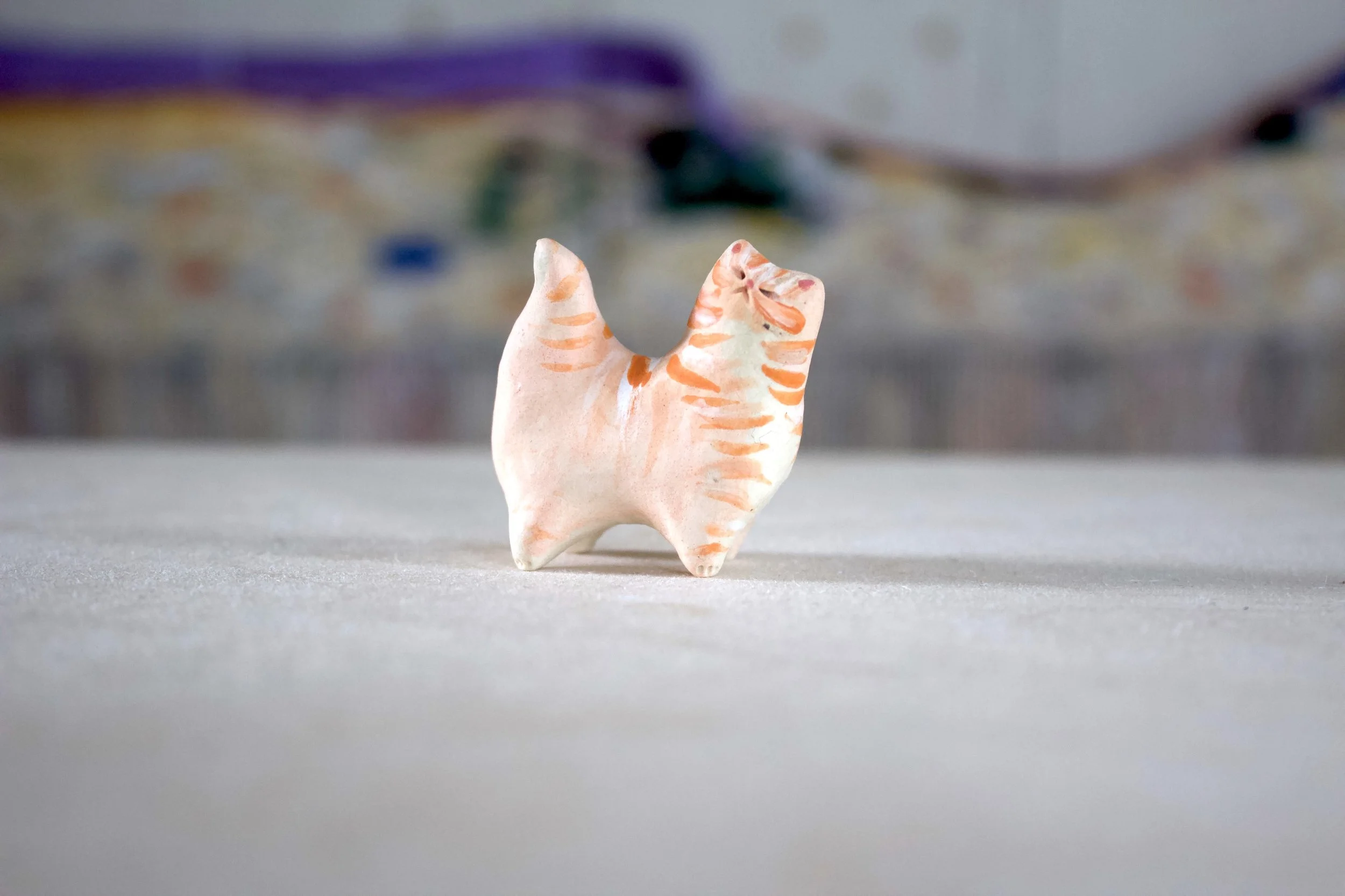 Orange Tabby No. I - Classic Cat Sculpture with Food Bowl