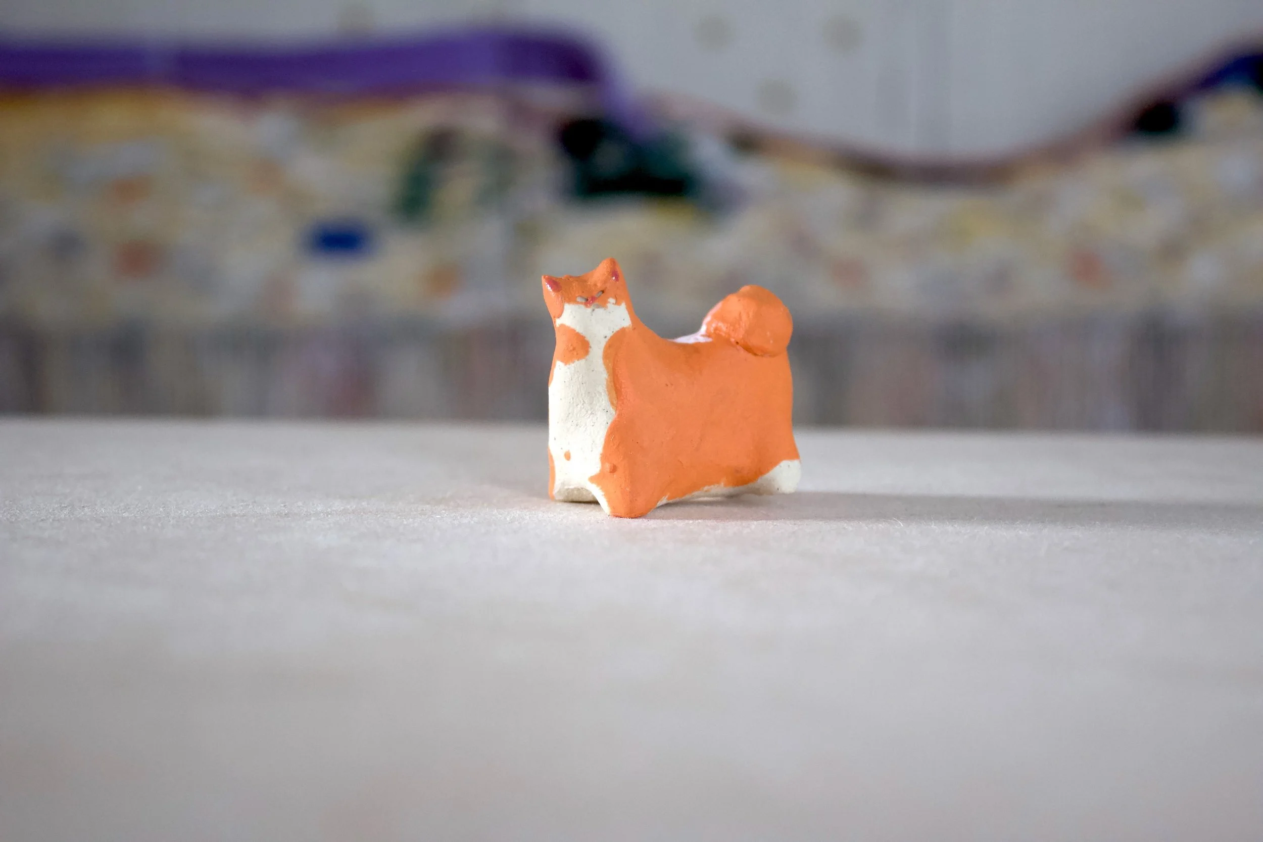 Orange Cat No. C - Classic Cat Sculpture with Food Bowl