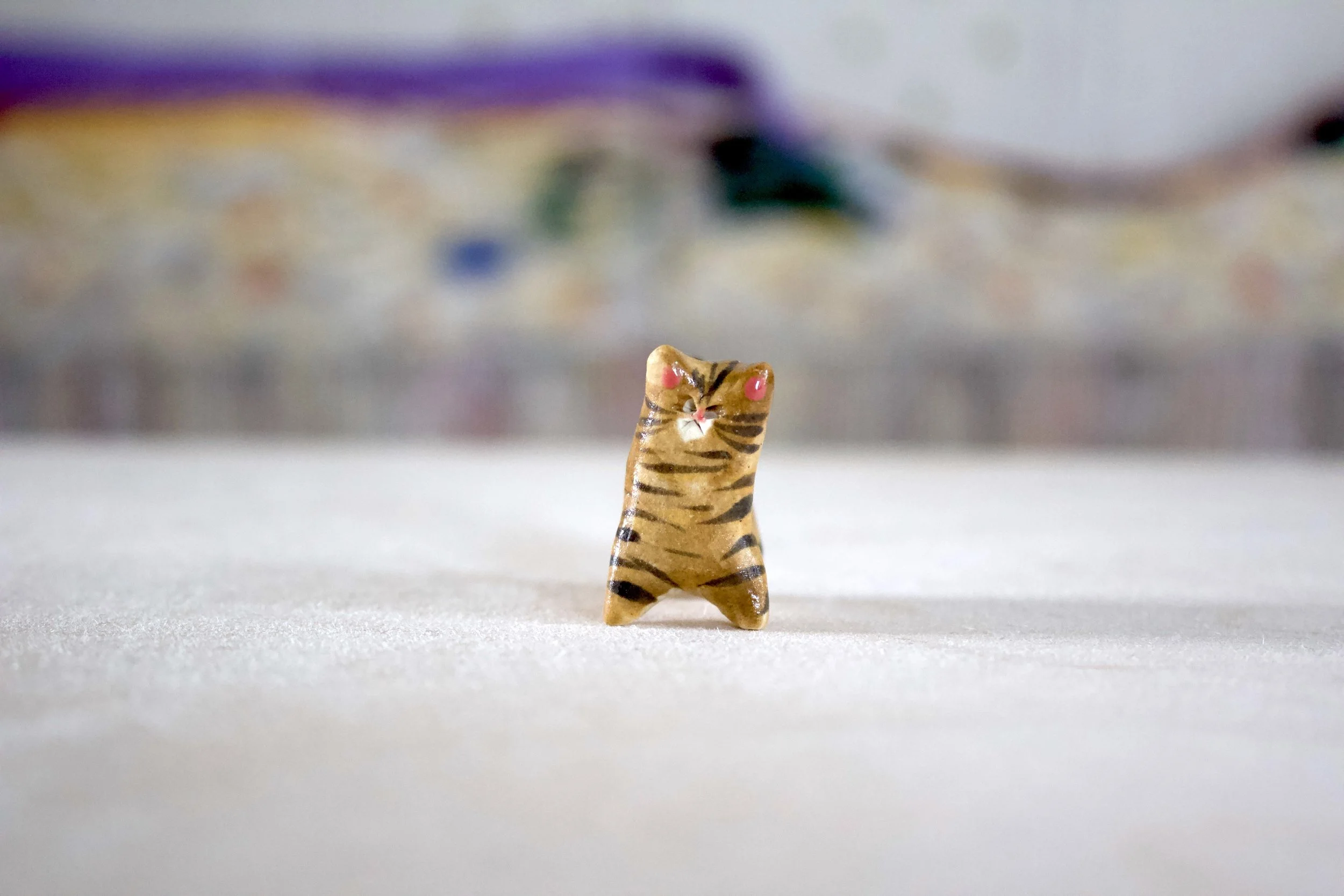 Brown Tabby Cat No. K - Classic Cat Sculpture with Food Bowl