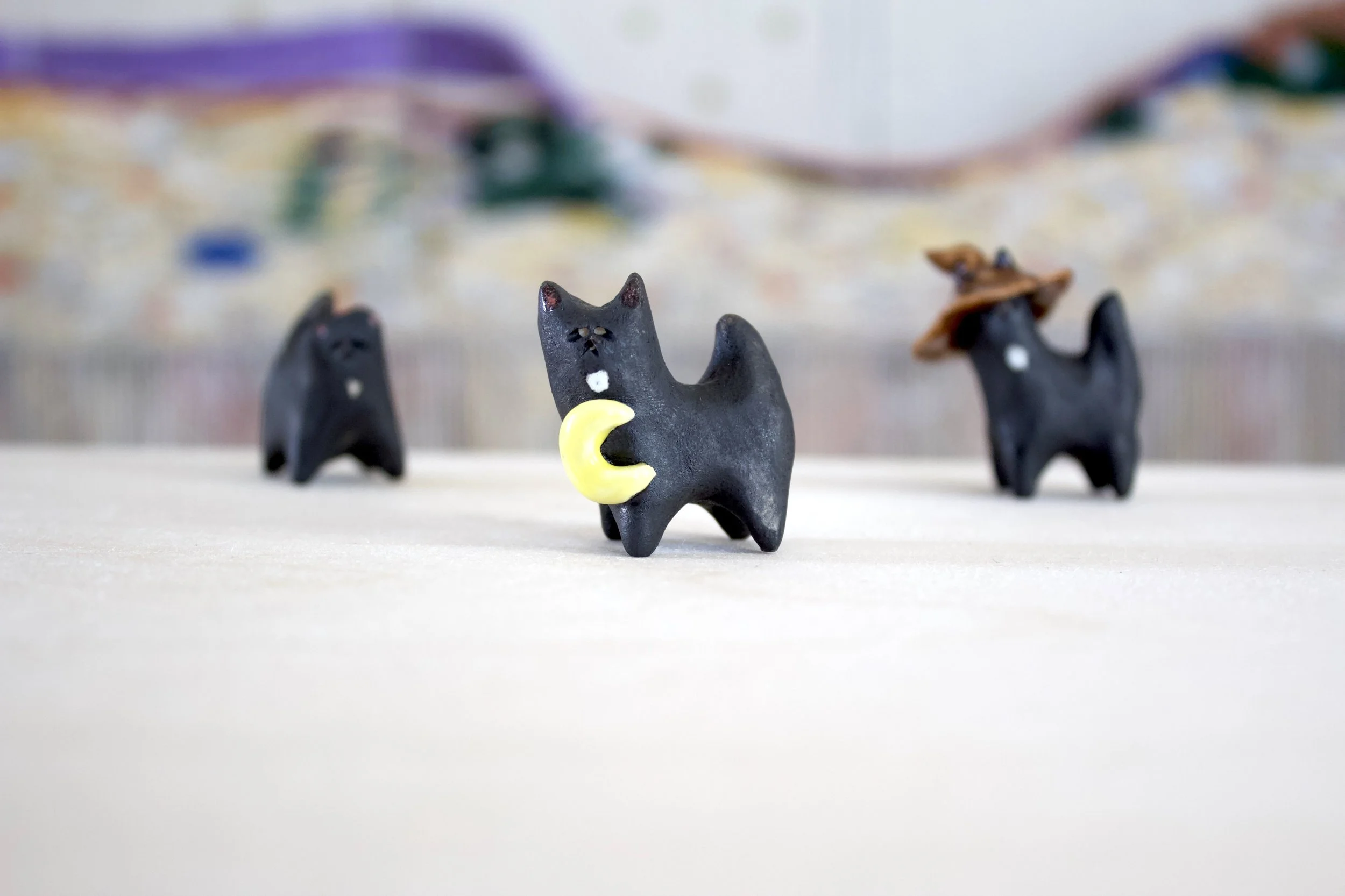 Black Cat with Crescent Moon  - Themed Cat Sculpture