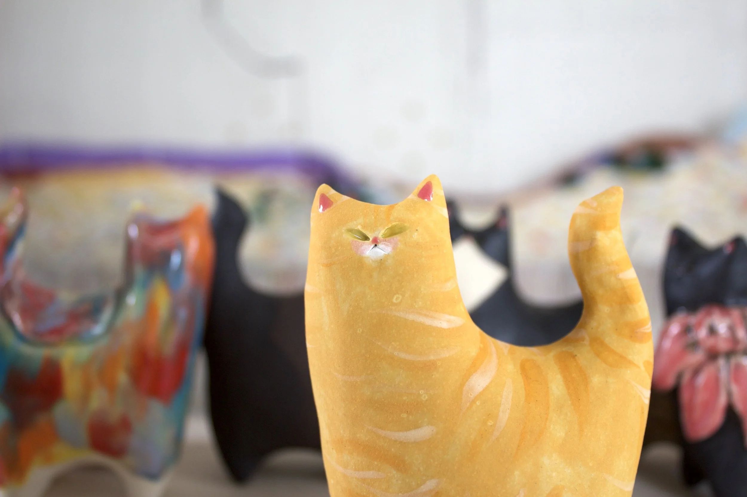 Handmade Ginger Tabby ceramic cat sculpture detail Cat Face.jpeg