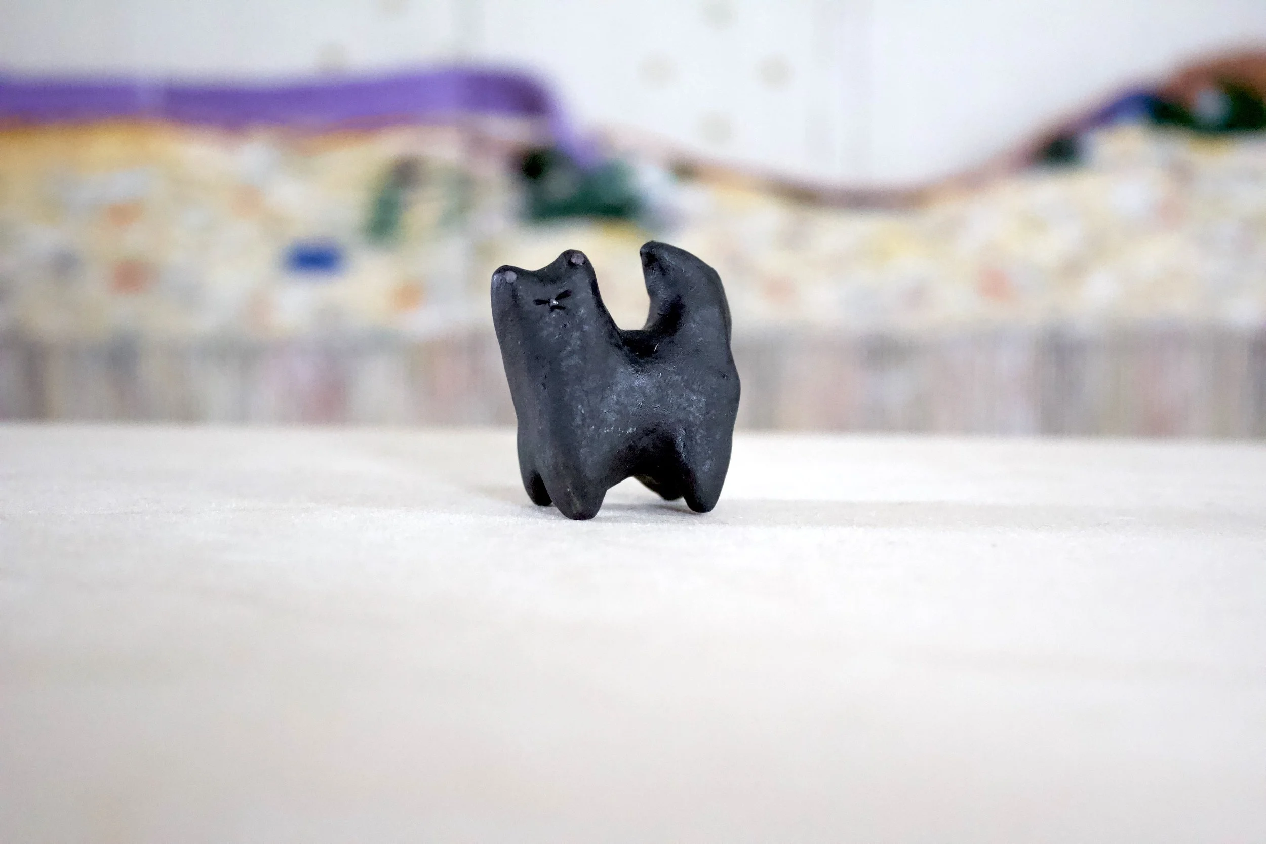 Black Cat No. B - Classic Cat Sculpture with Food Bowl