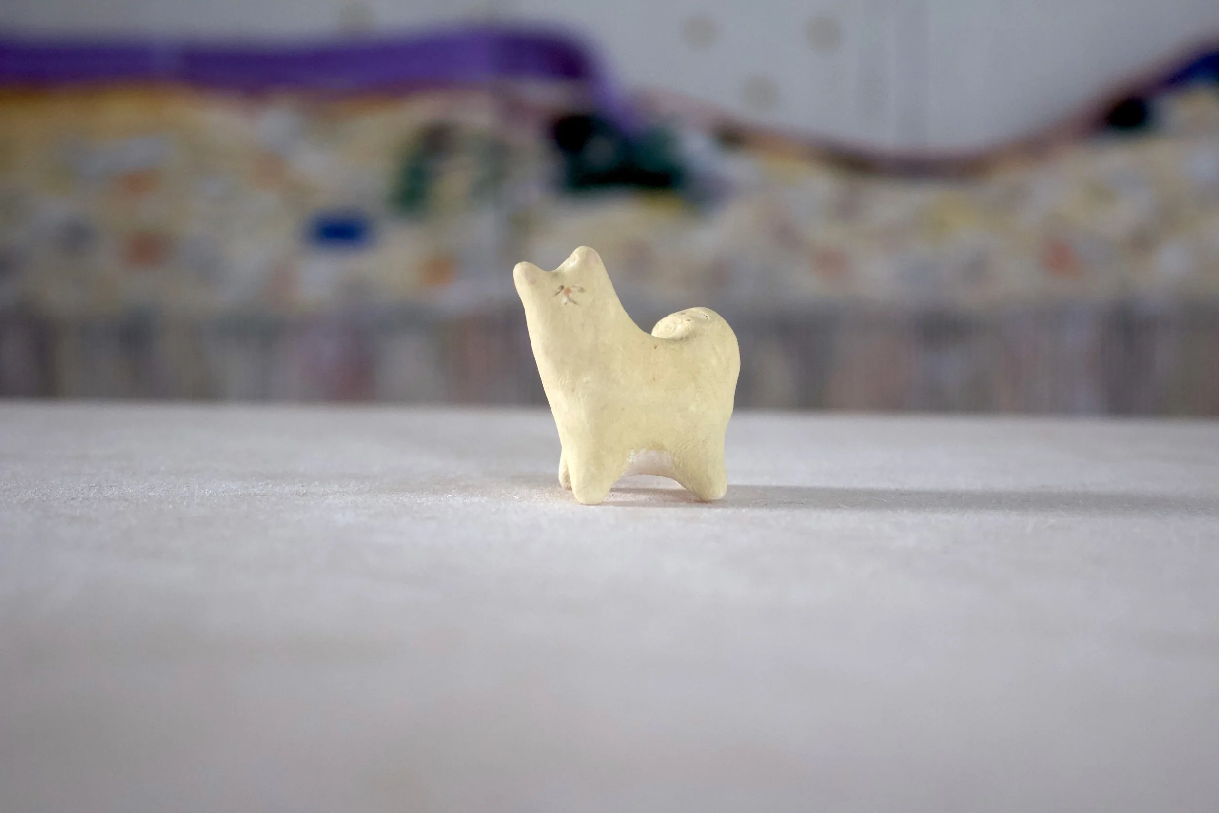 Orange Cat No. E - Classic Cat Sculpture with Food Bowl
