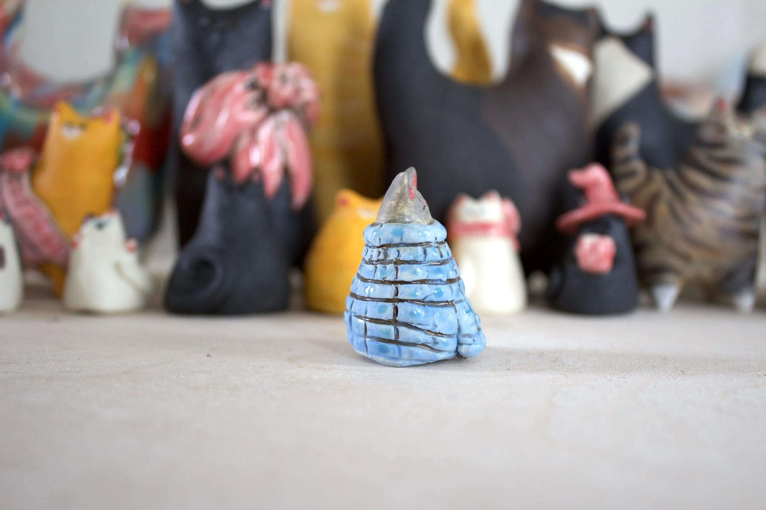 Hairless cat ceramic cat chime handmade sculpture detail.jpeg