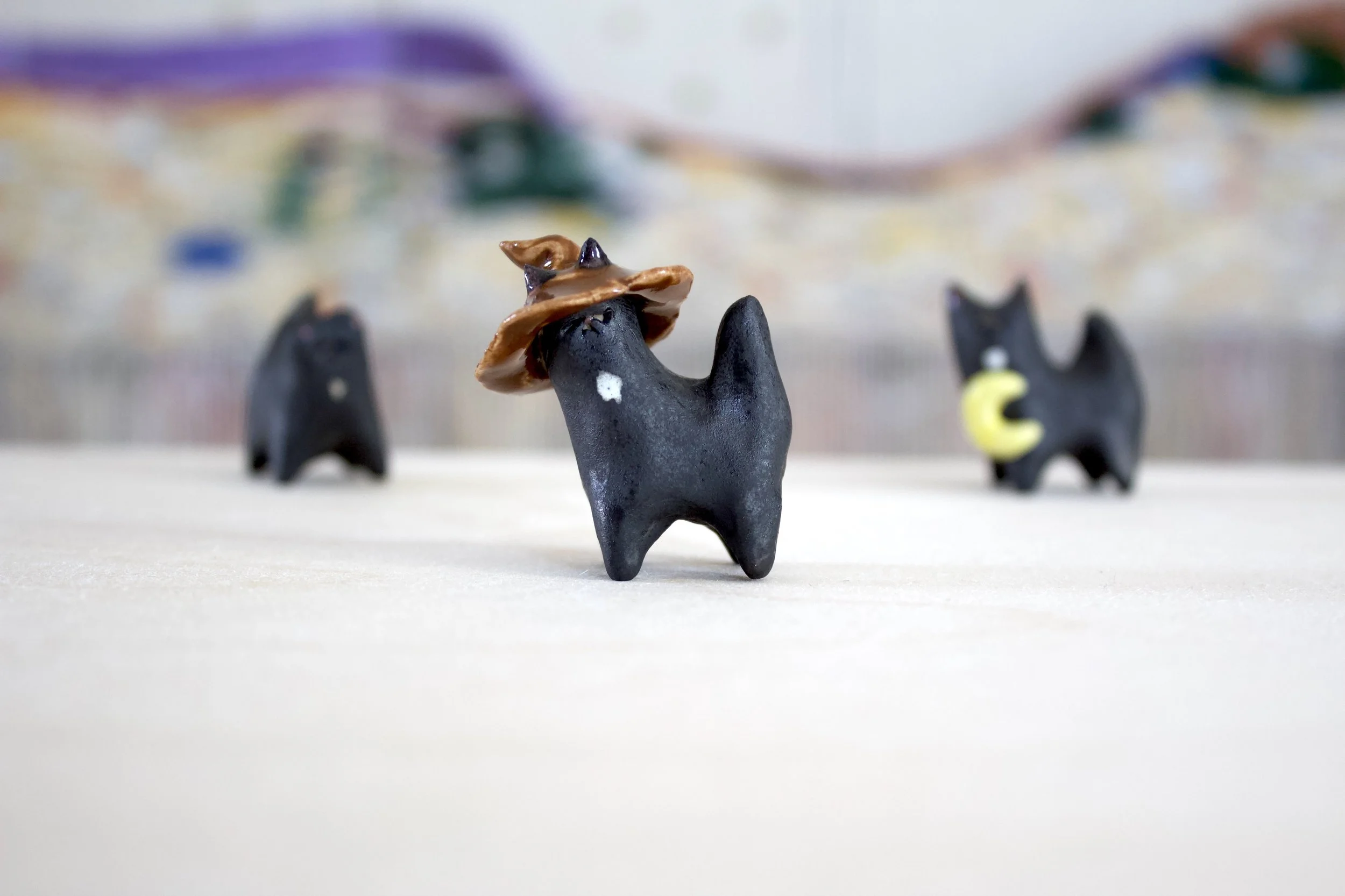 Little Black Cat Witch with White Locket - Themed Cat Sculpture