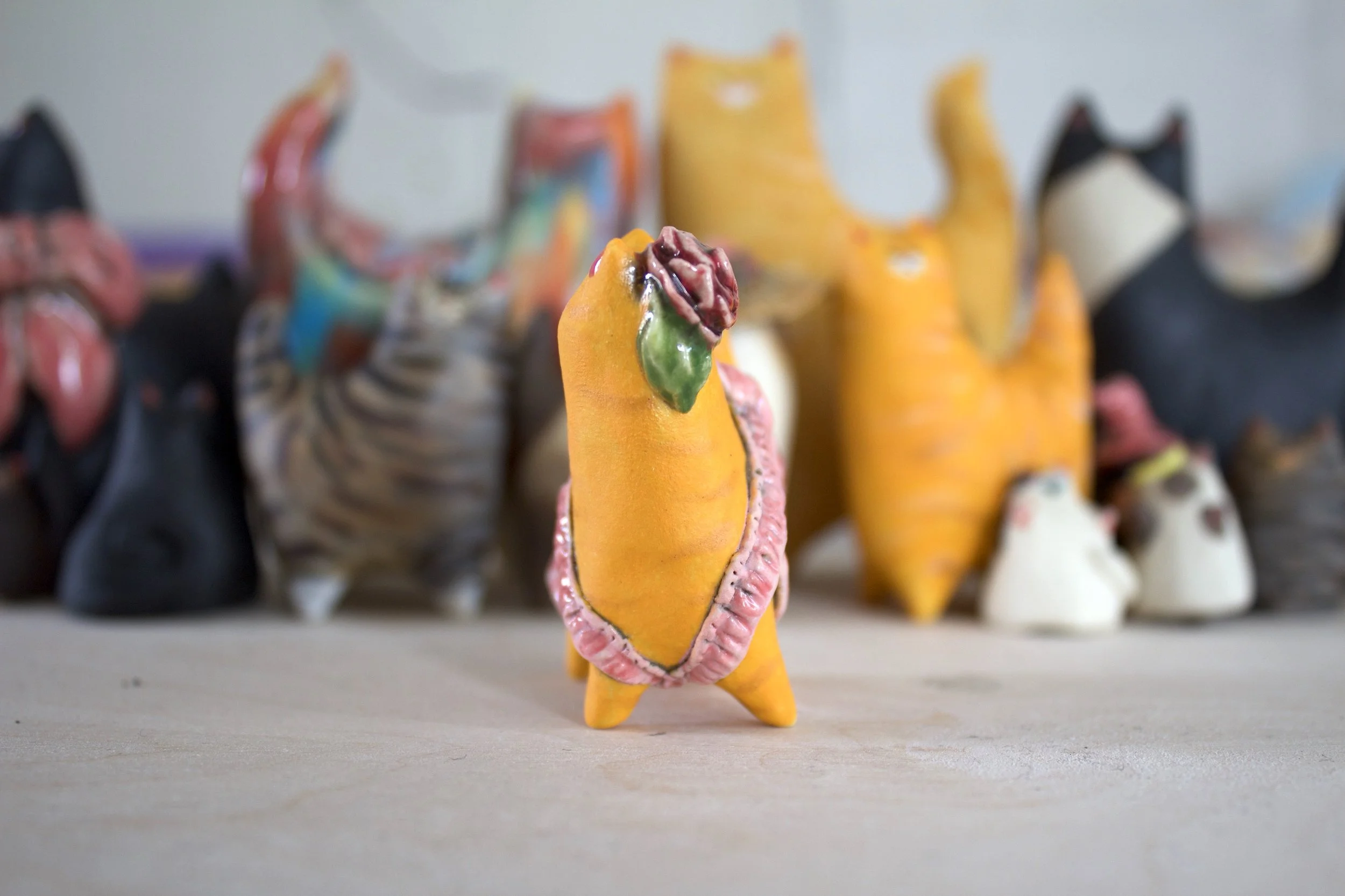 Ginger Tabby ceramic cat sculpture handmade detail view.jpeg