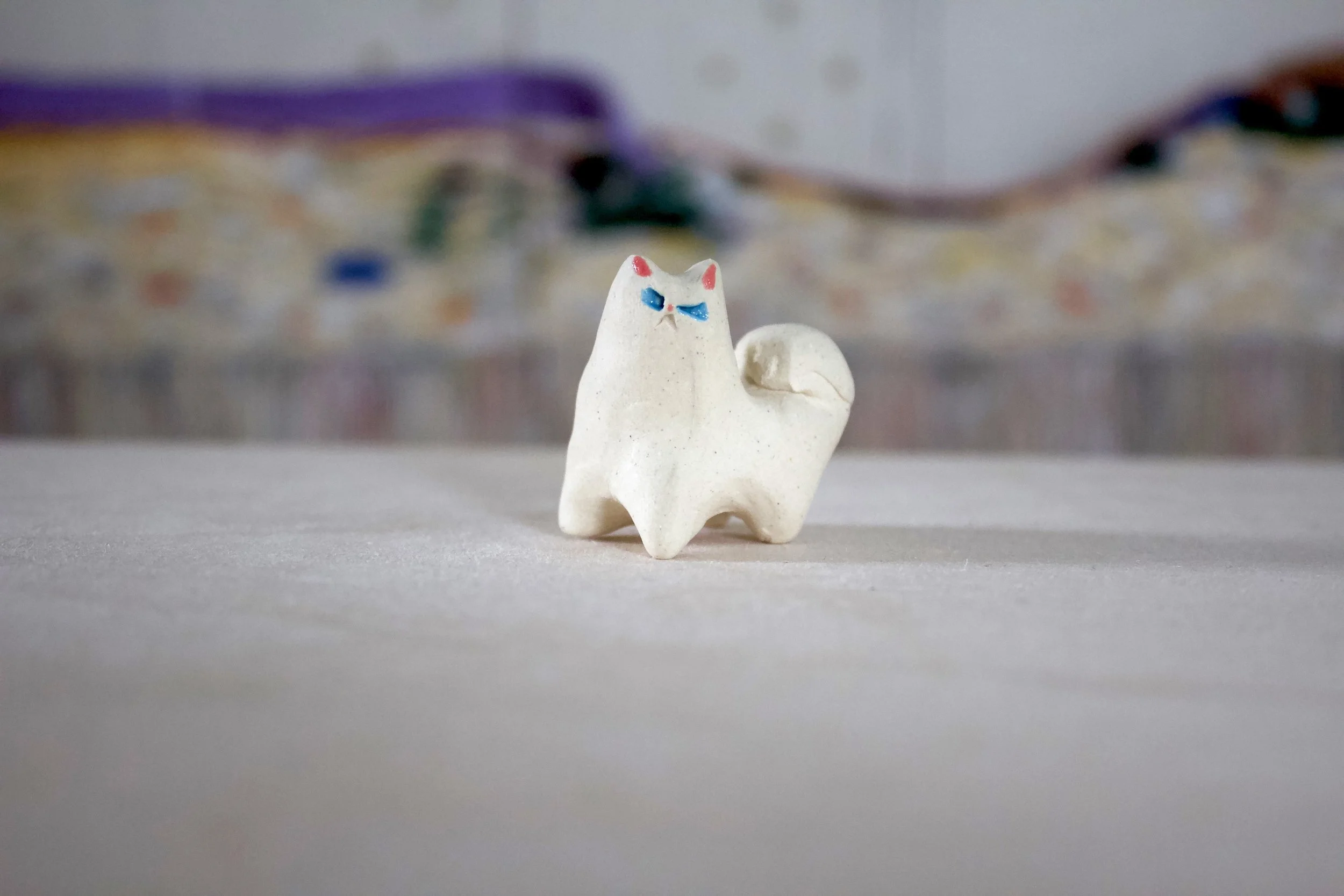 White Cat No. A - Classic Cat Sculpture with Food Bowl
