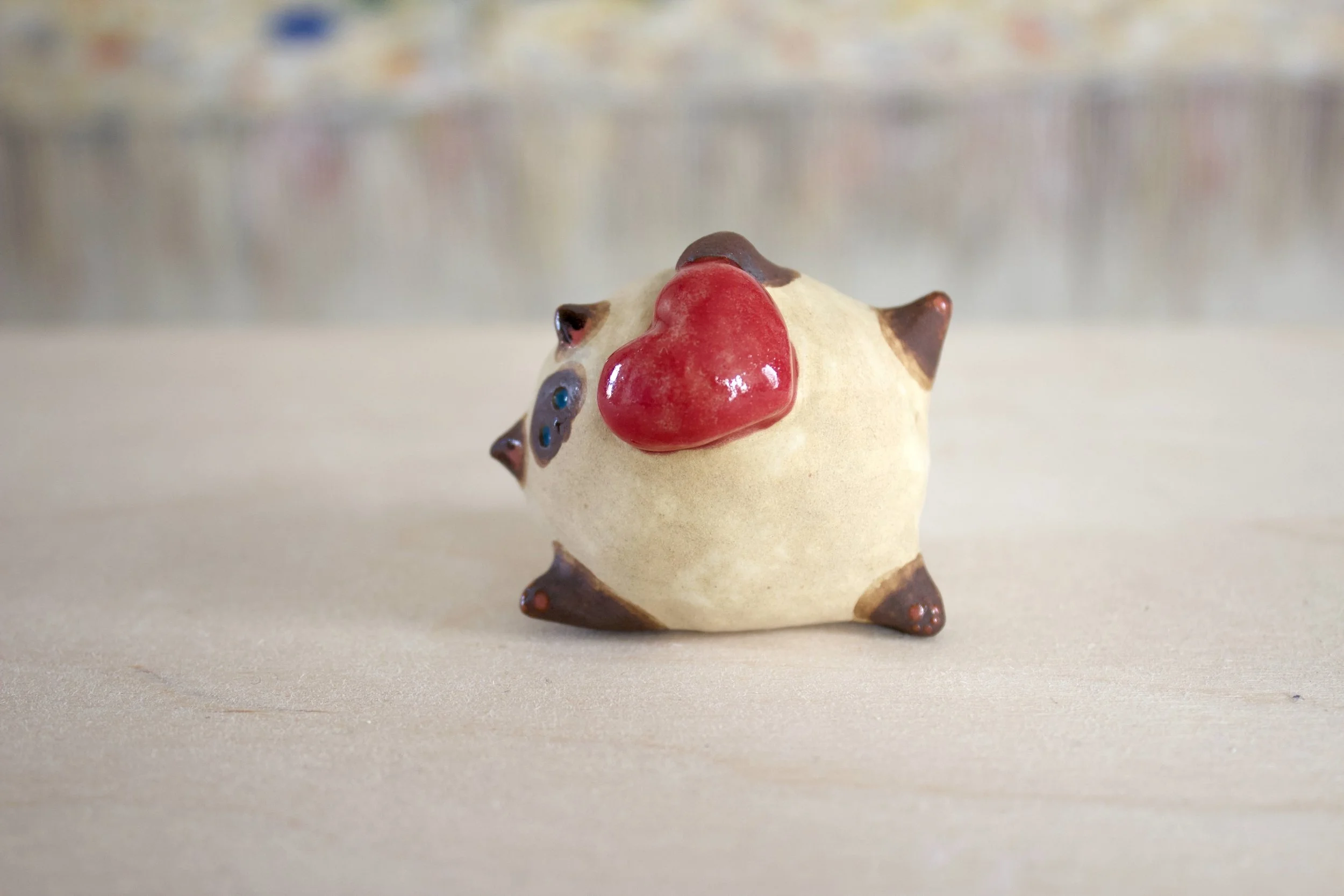 Siamese Cat with Red Heart - Super Chonk Handmade Cat Sculpture
