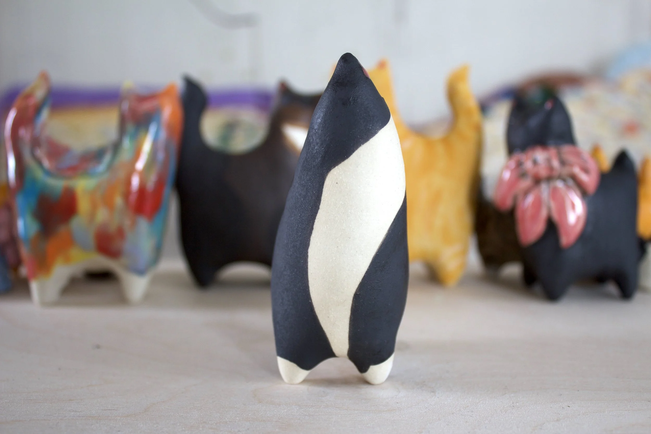 Handmade Tuxedo ceramic cat sculpture detail.jpeg