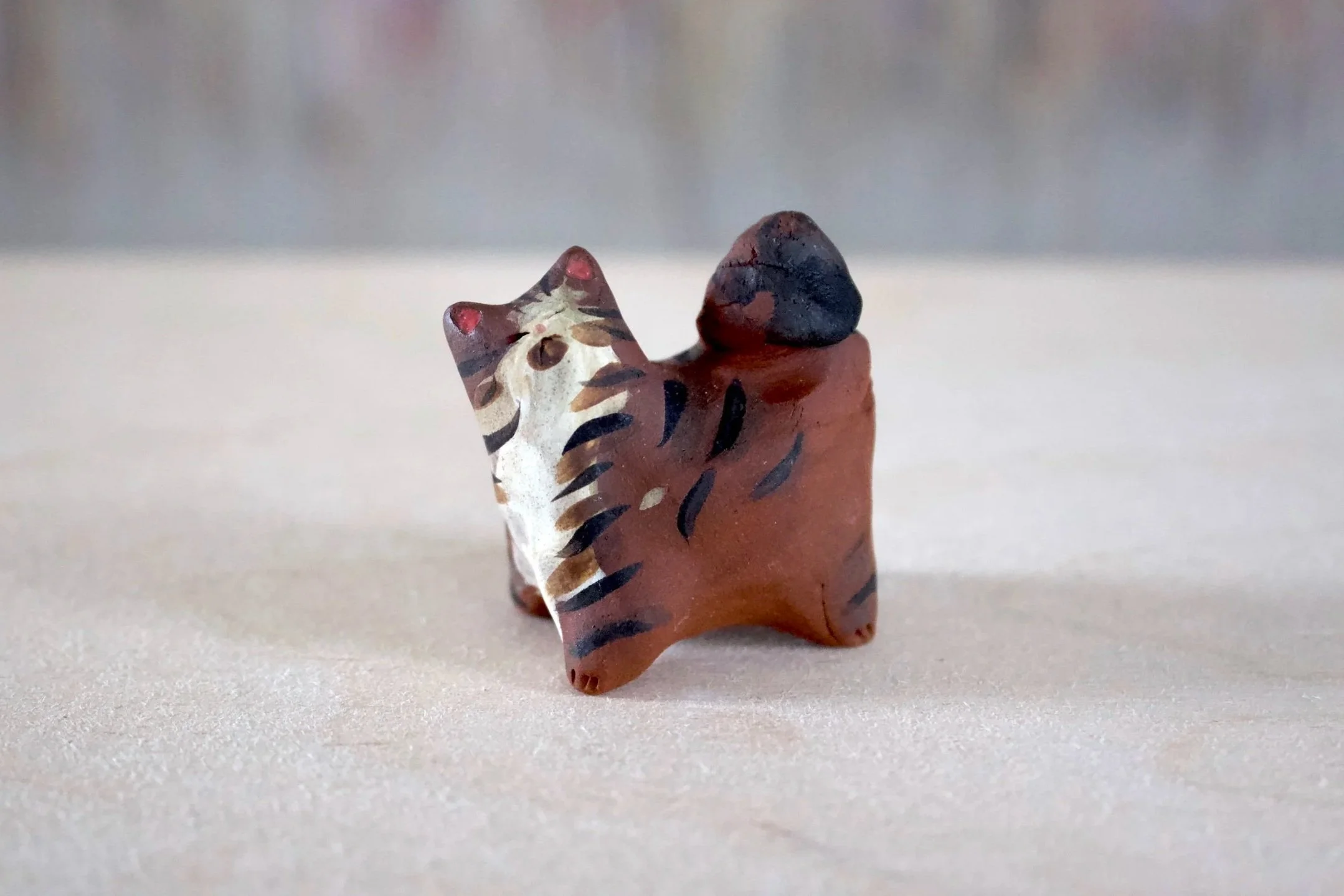 Brown Tabby Cat No. G - Classic Cat Sculpture with Food Bowl