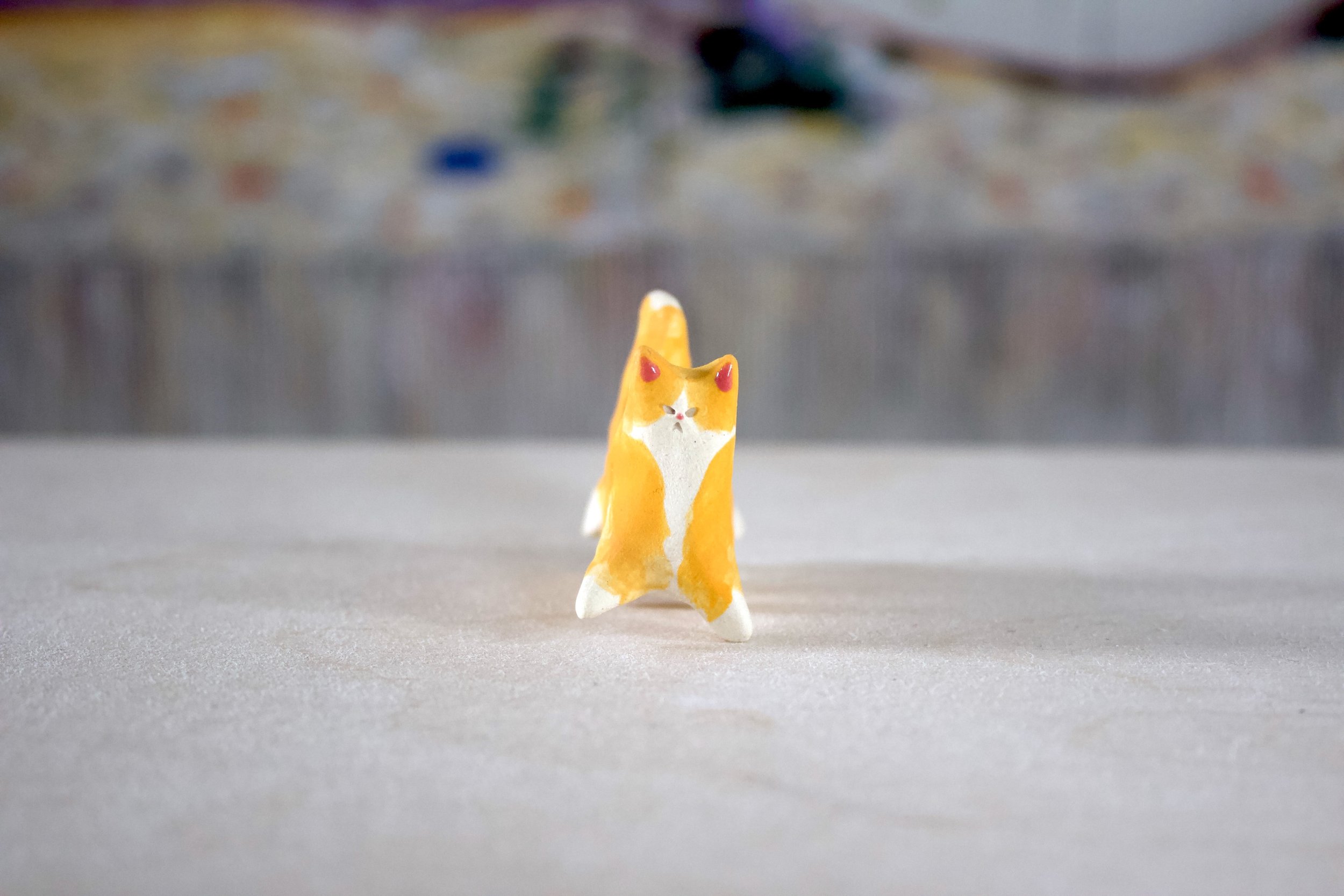 Orange Tabby Cat Caterpillar  - Cat Sculpture with Food Bowl