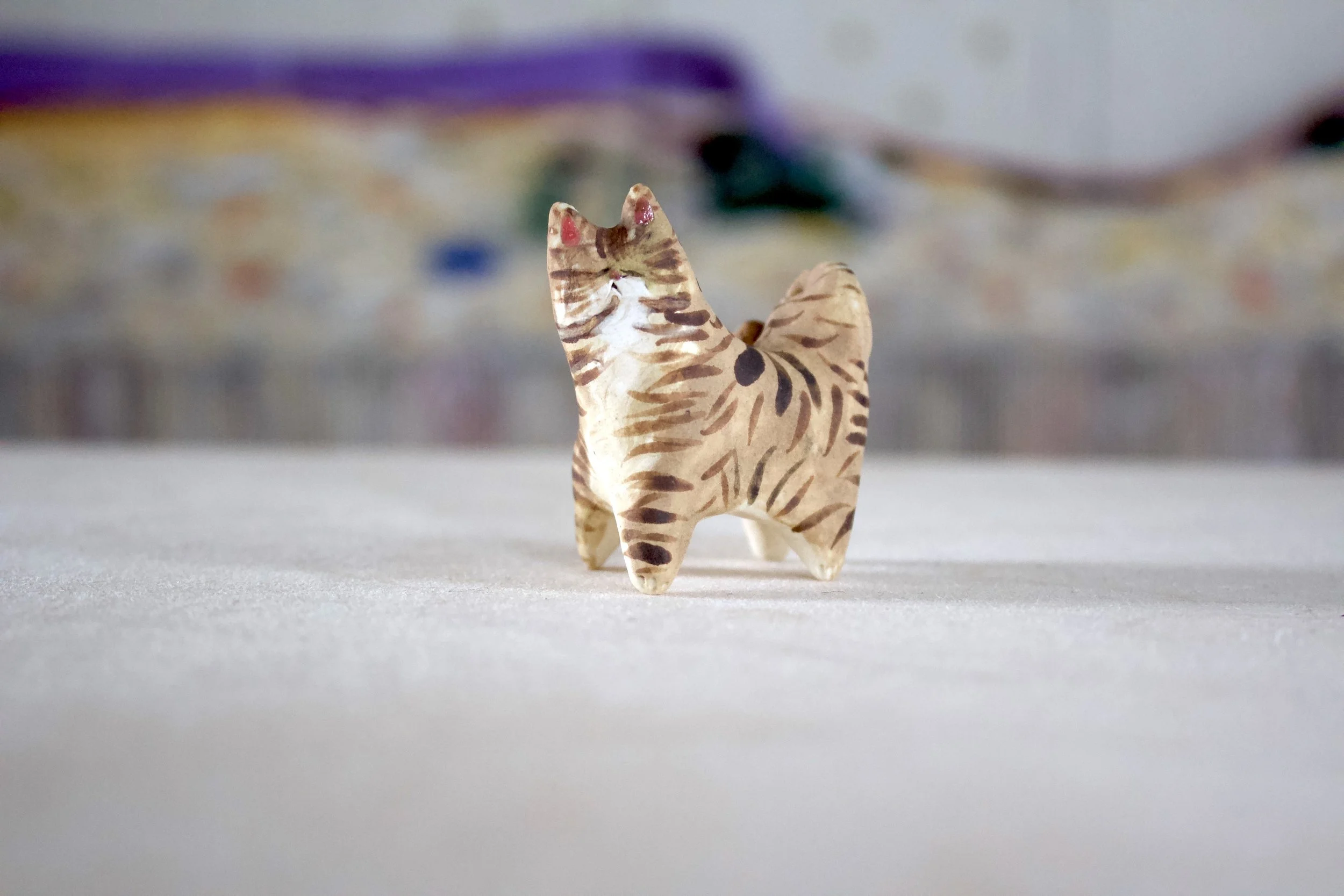 Brown Tabby Cat No. I - Classic Cat Sculpture with Food Bowl