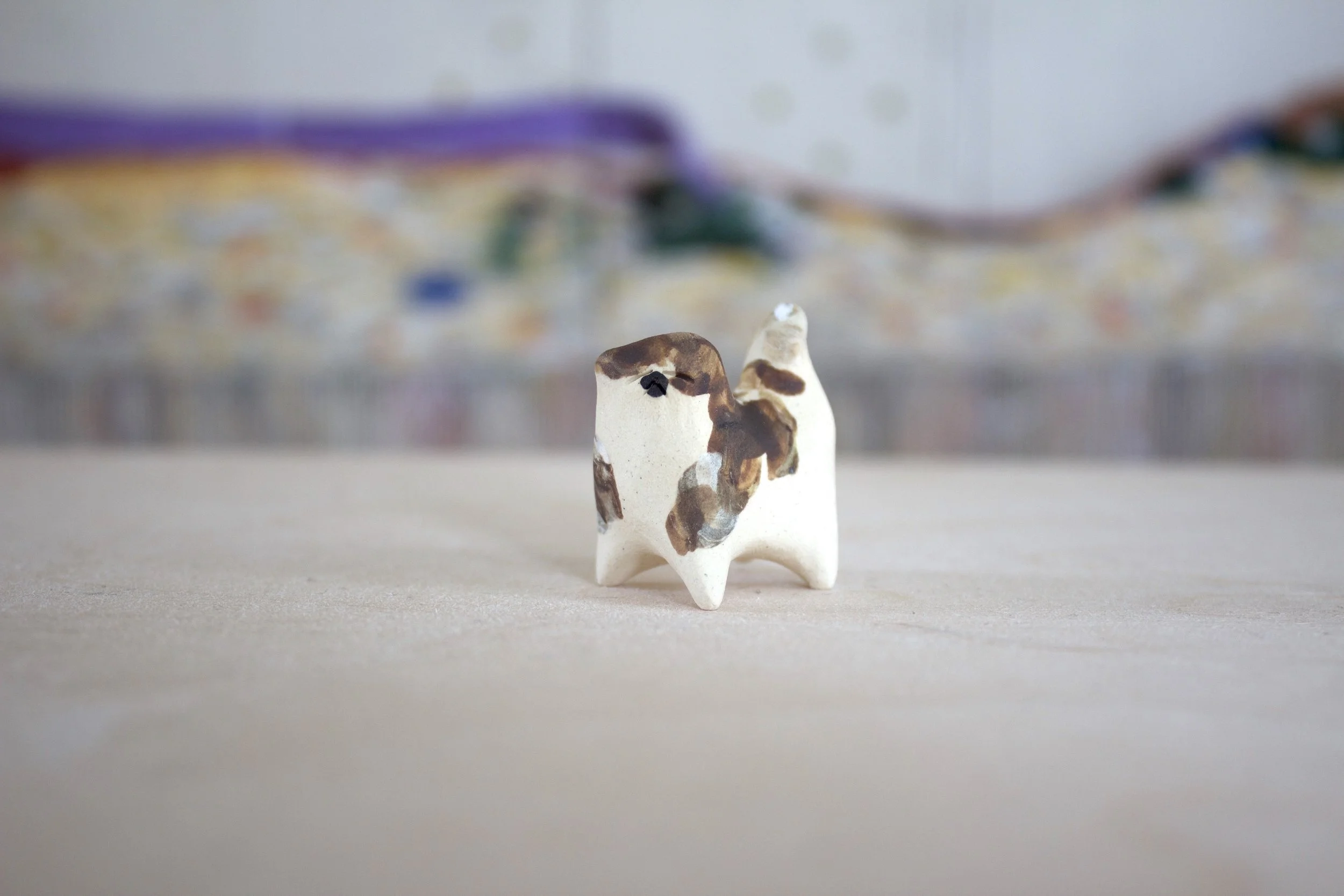 Brown & White Cat No. G - Classic Cat Sculpture with Food Bowl