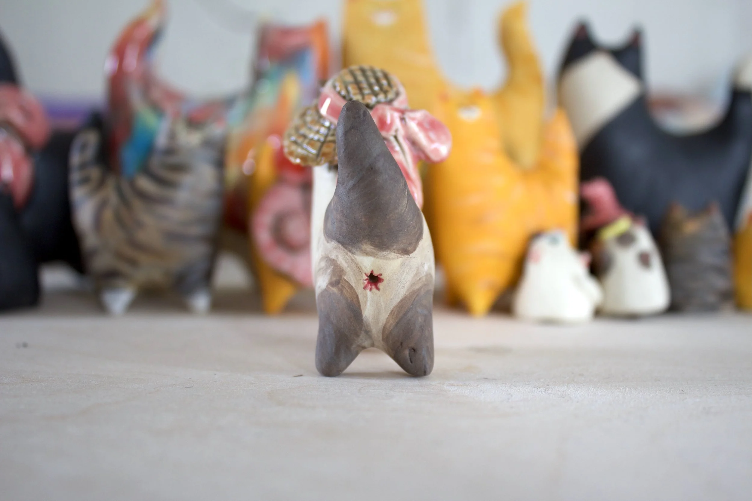Back view Chocolate Point Siamese handmade ceramic cat sculpture.jpeg