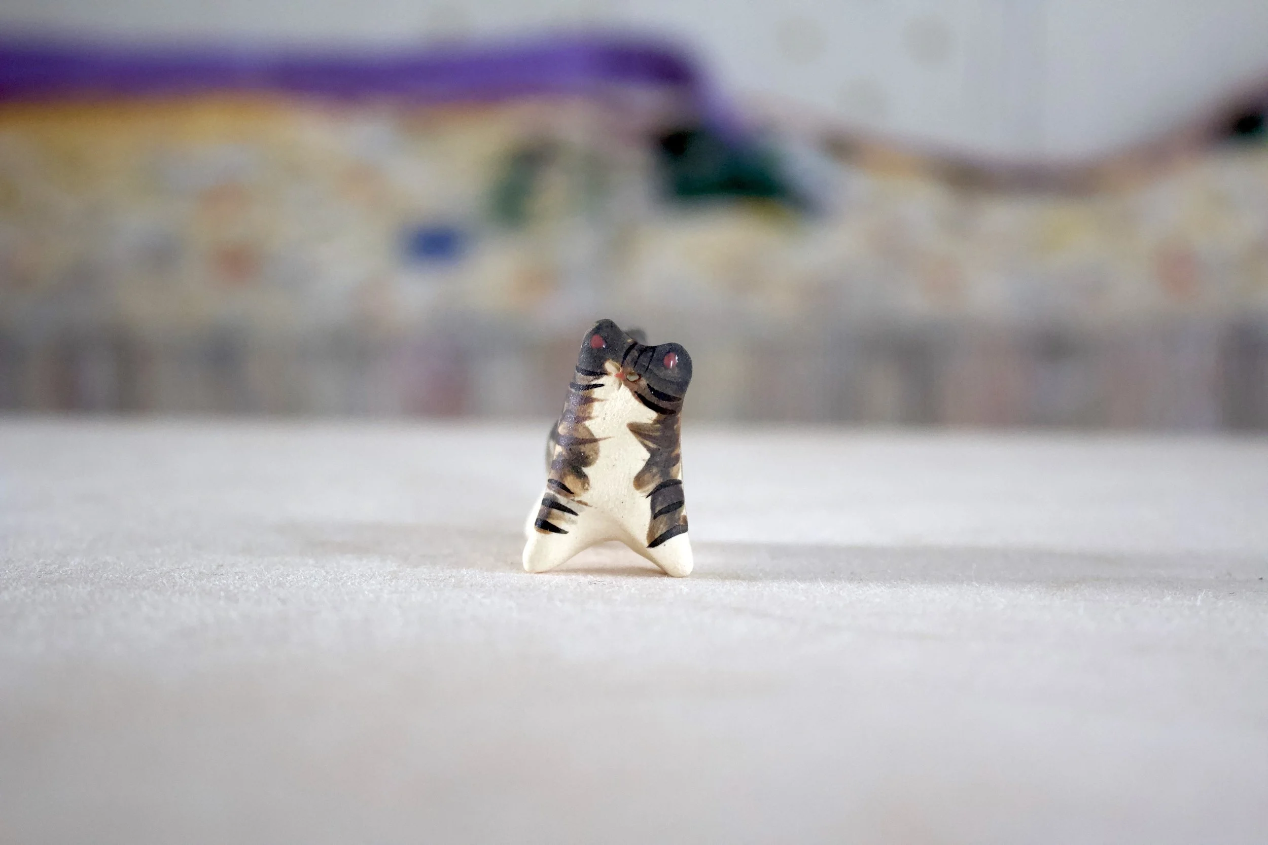 Brown Tabby Cat No. J - Classic Cat Sculpture with Food Bowl