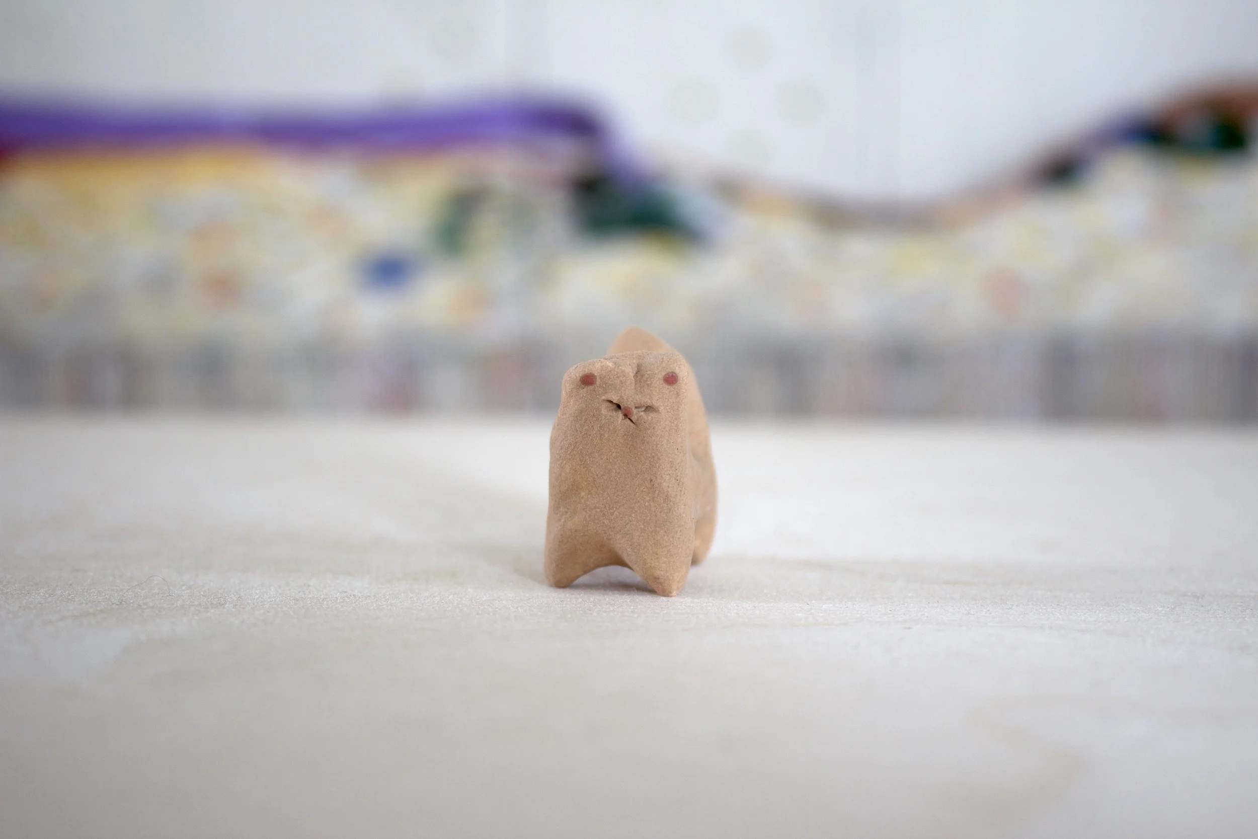 Brown Cat No. F - Classic Cat Sculpture with Food Bowl