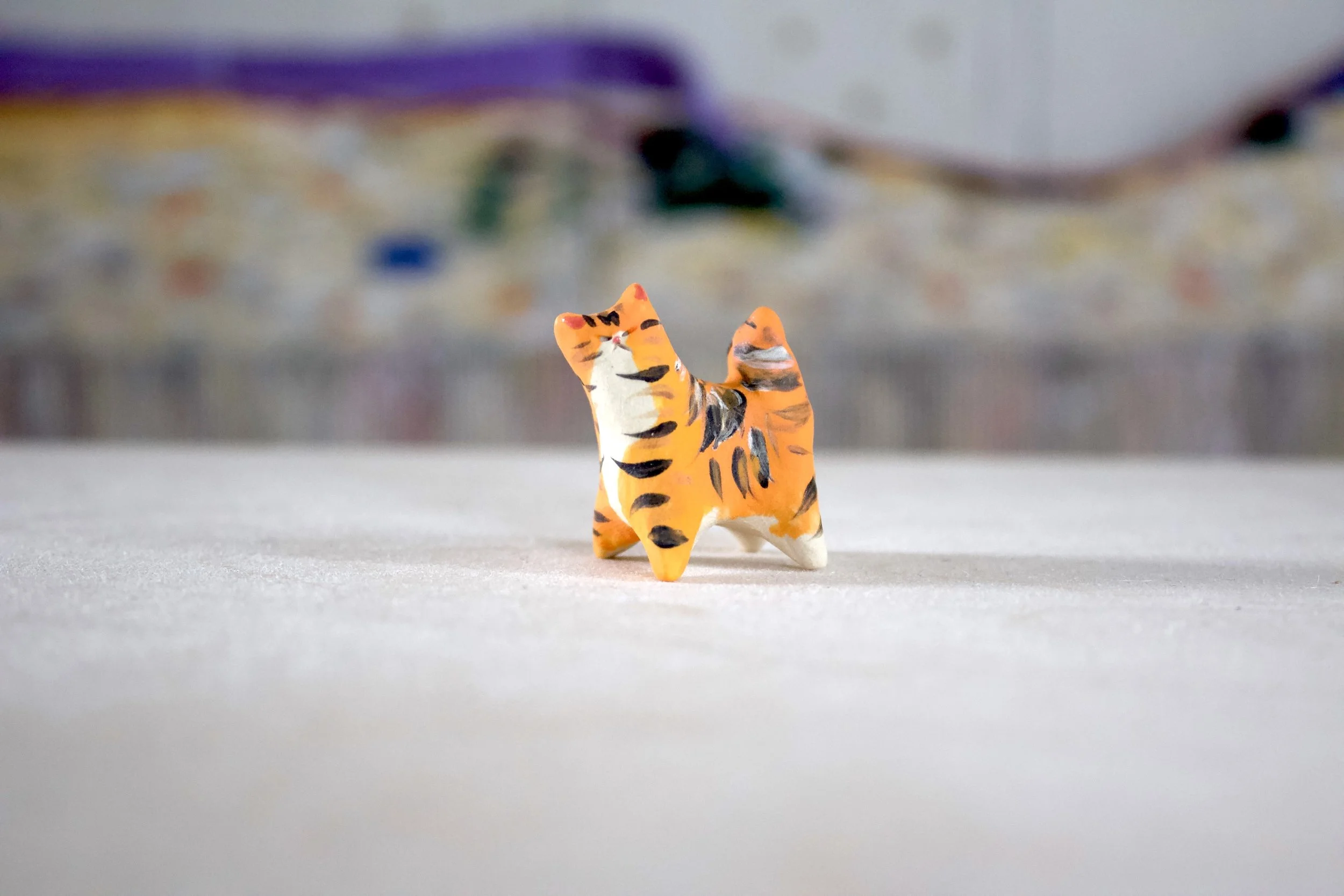 Orange Tabby No. K - Classic Cat Sculpture with Food Bowl