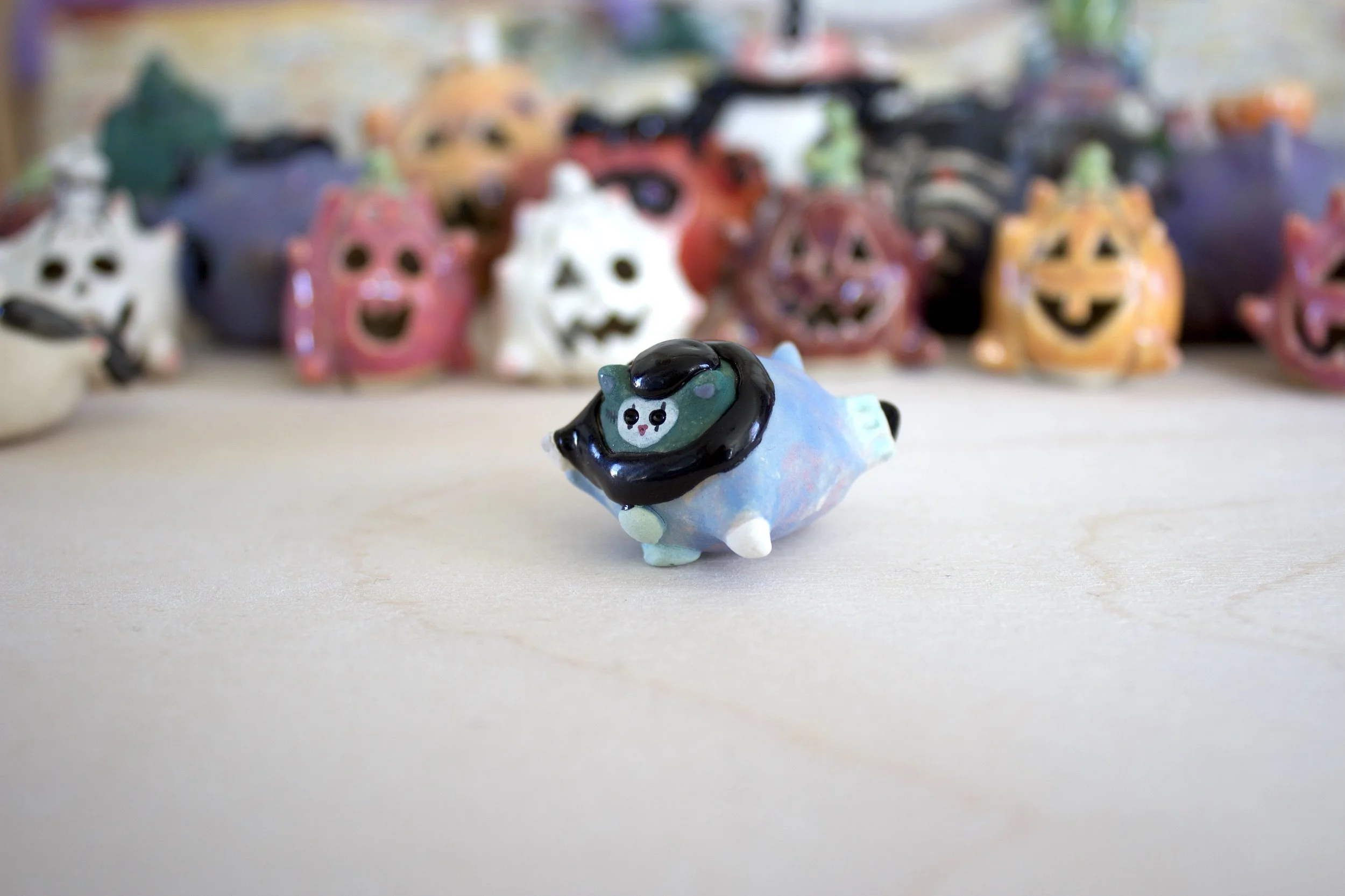 Vintage Zombie Clown Mime Chonky Cat – Handmade Cat Sculpture