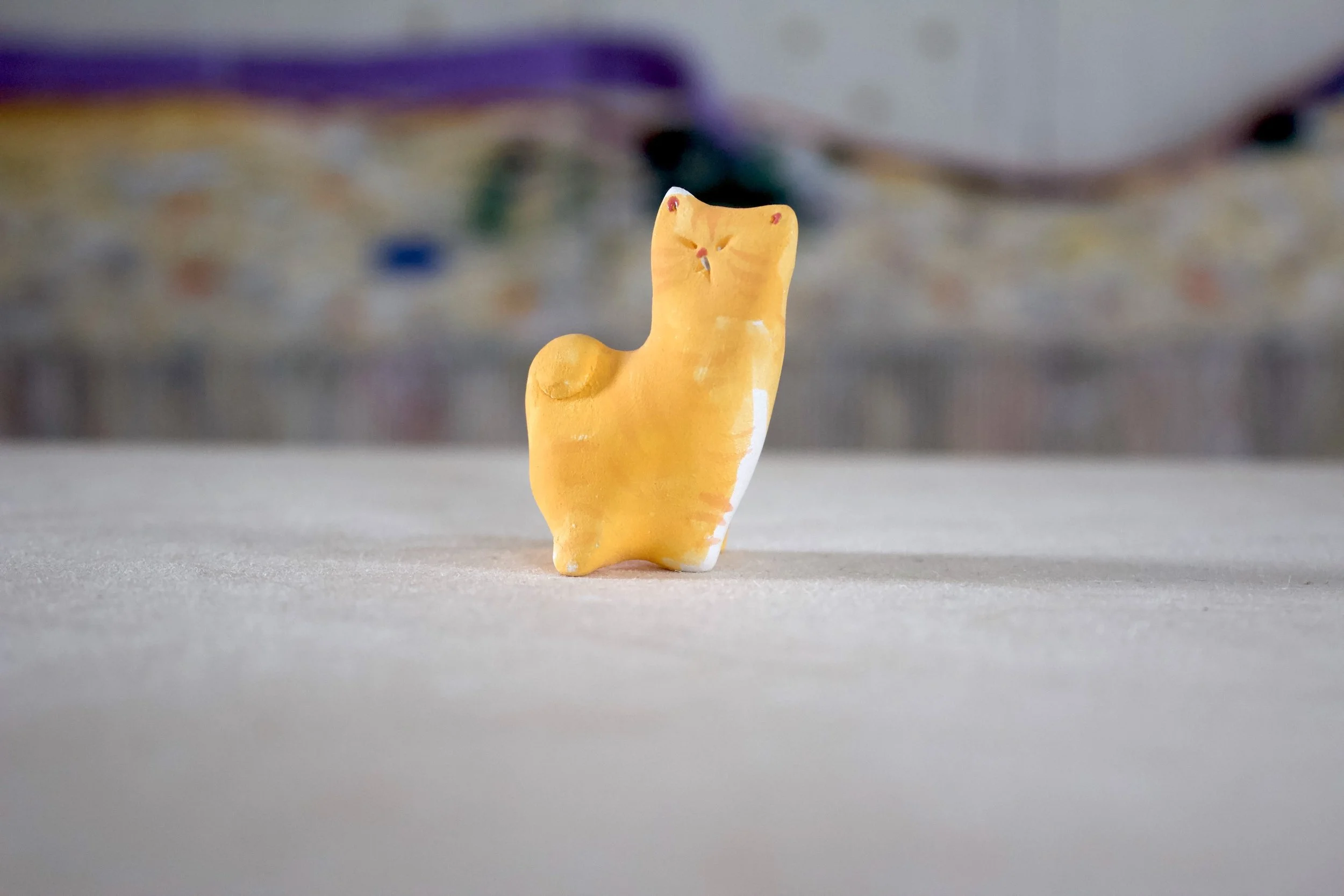 Orange Tabby No. E - Classic Cat Sculpture with Food Bowl