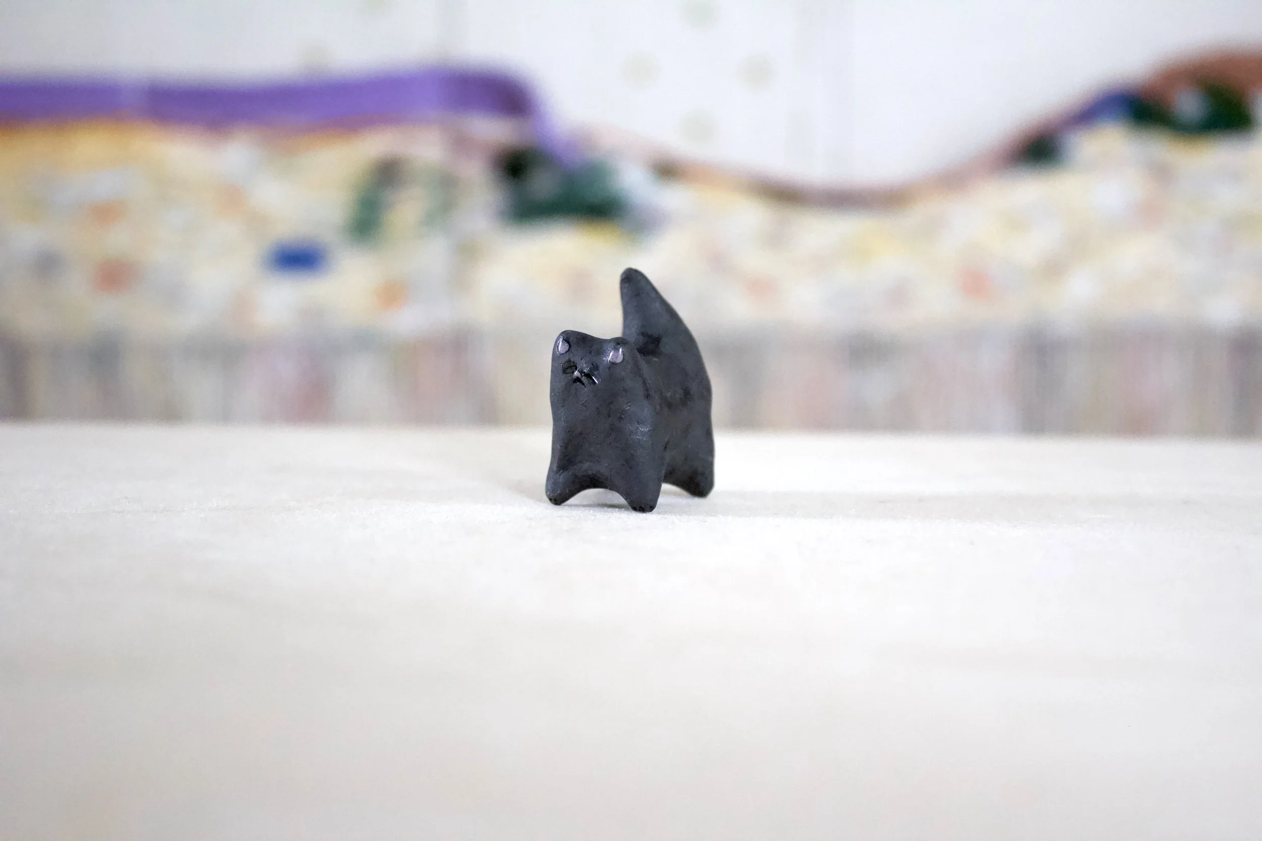 Black Cat No. C - Classic Cat Sculpture with Food Bowl