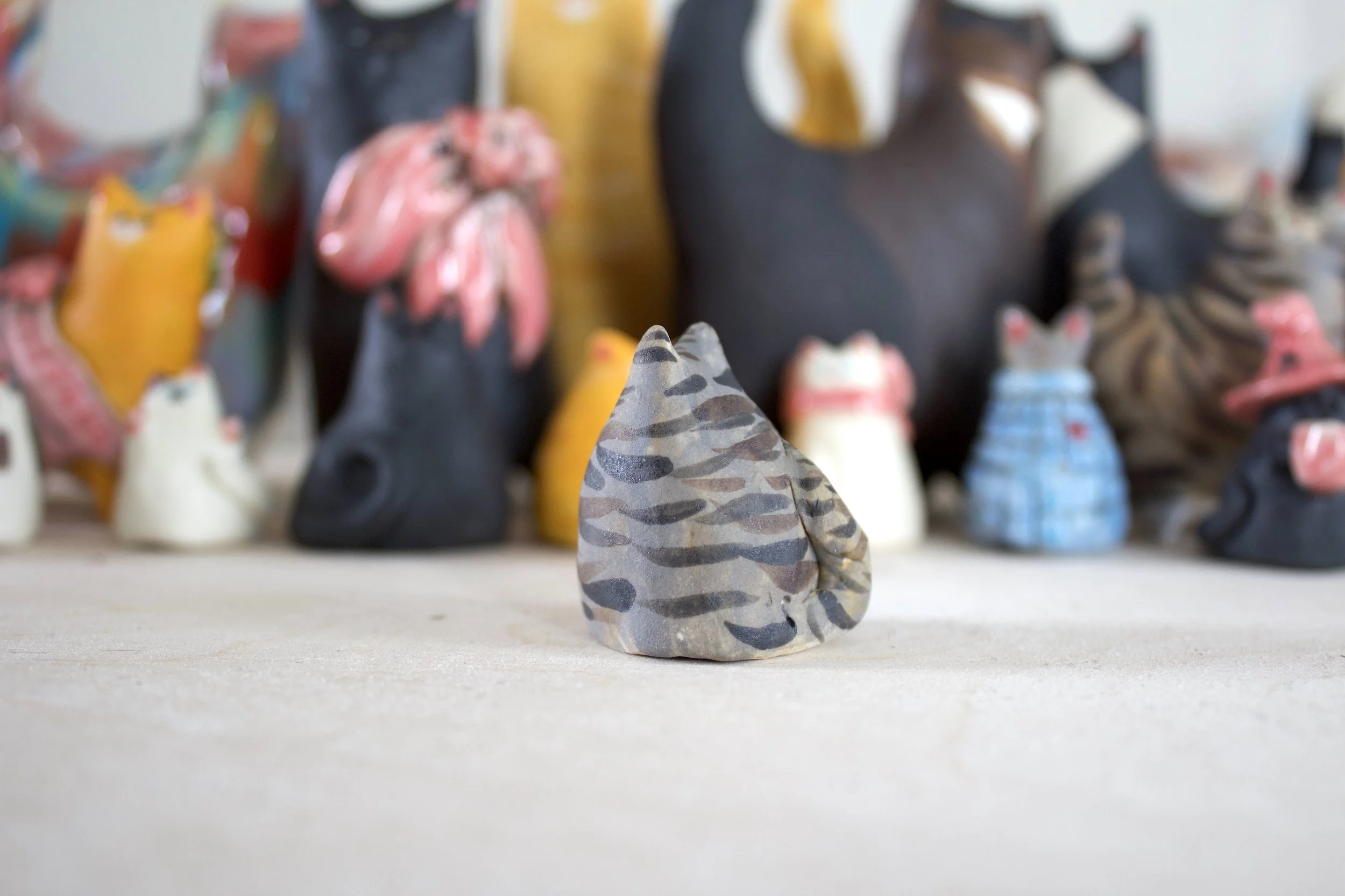 Side view Standard Issue Tabby ceramic cat chime handmade sculpture.jpeg